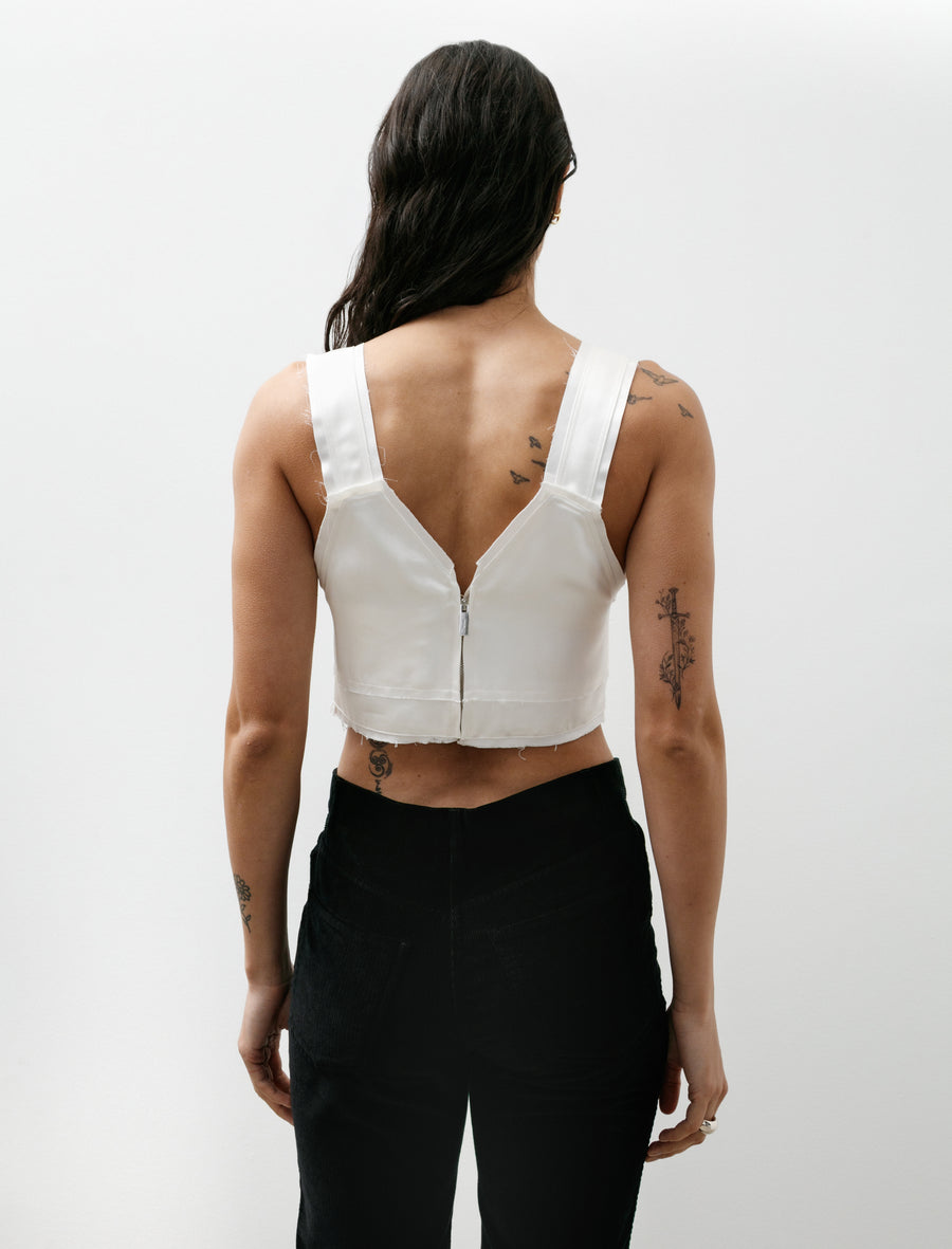Cropped Satin Camisole Off White - Image 4