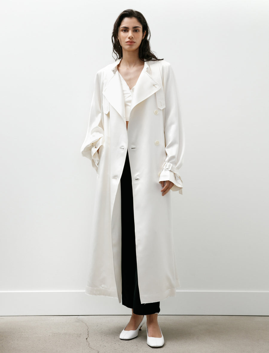 Draped Satin Trench Off White - Image 1
