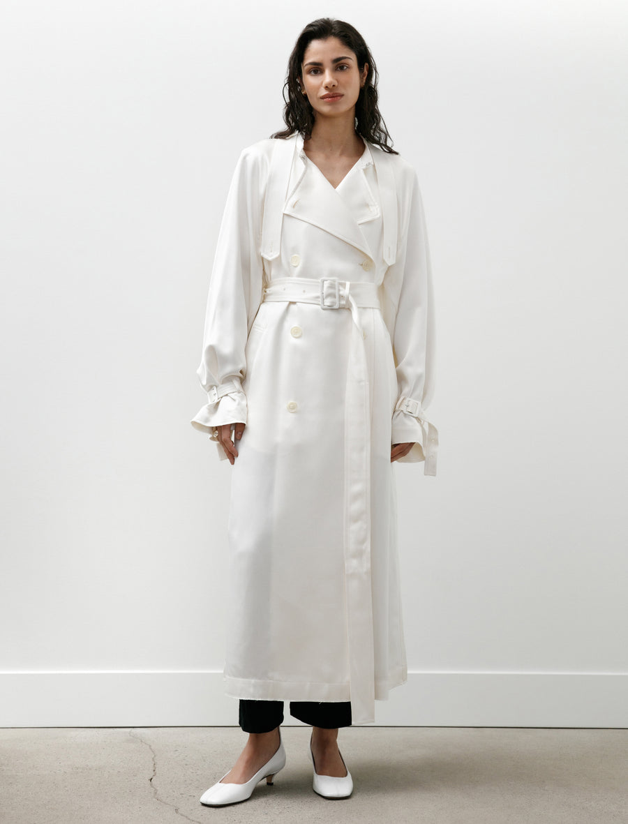 Draped Satin Trench Off White