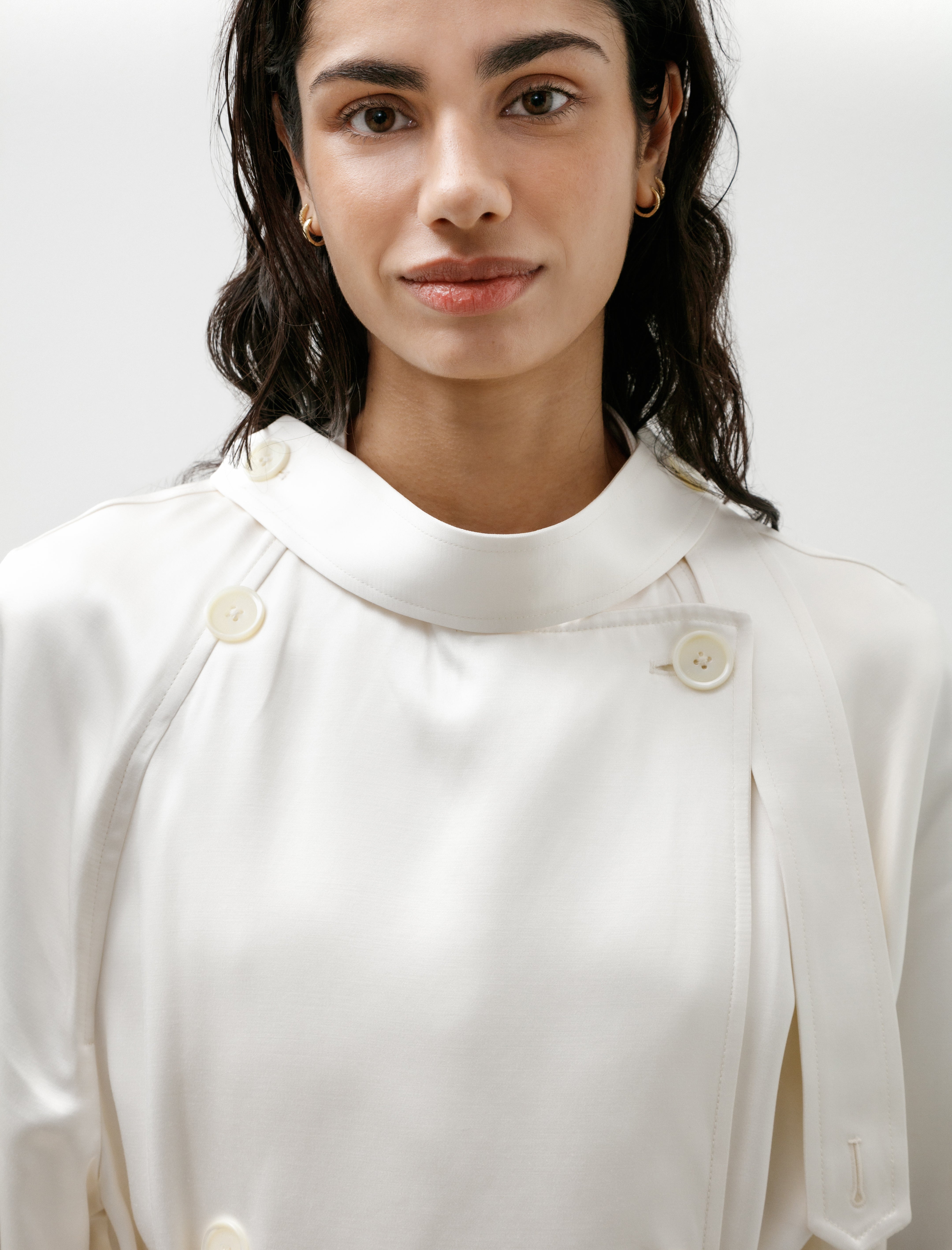 Totême Draped Satin Trench Off White