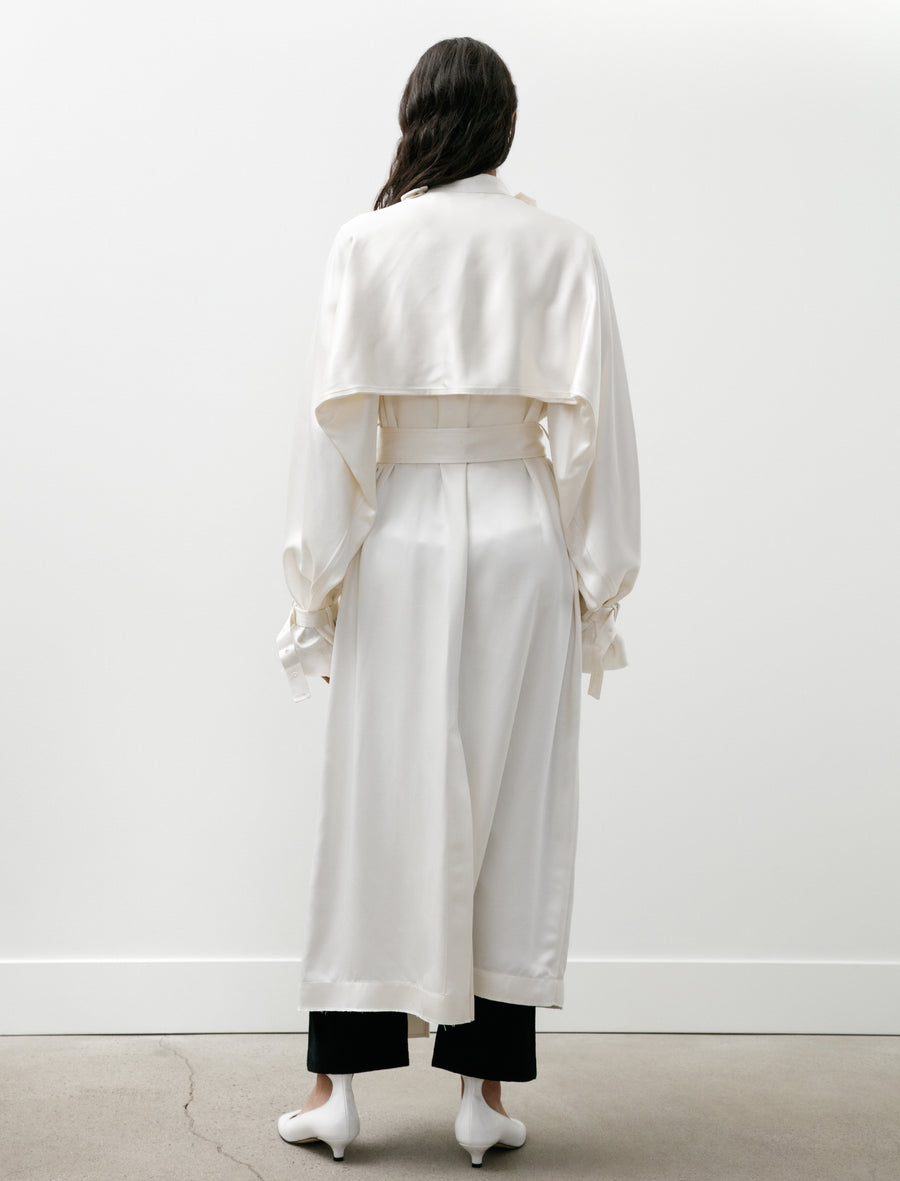 Draped Satin Trench Off White - Image 5