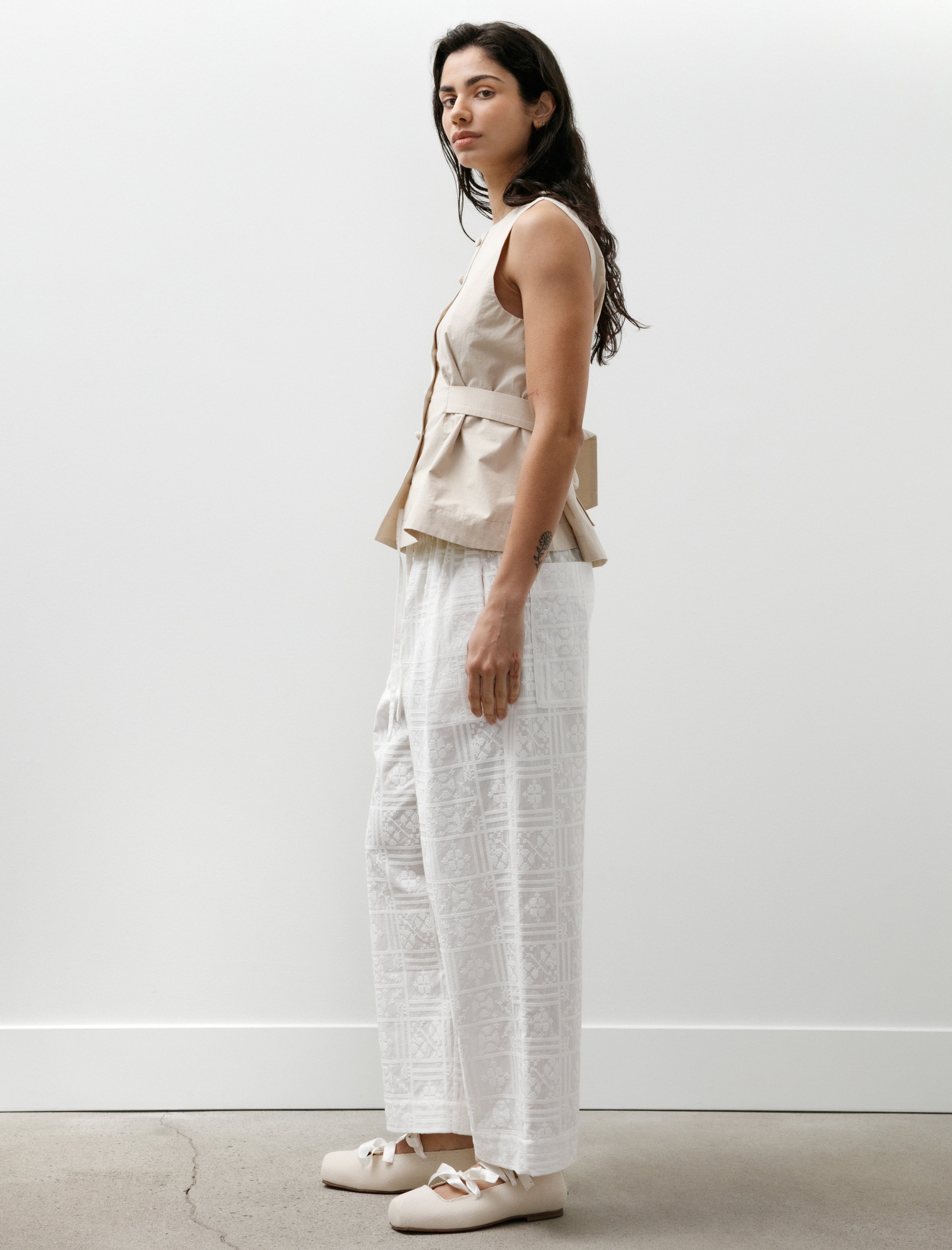 Cawley Cross Stitch Embroidery Voile Luna Trousers Ivory