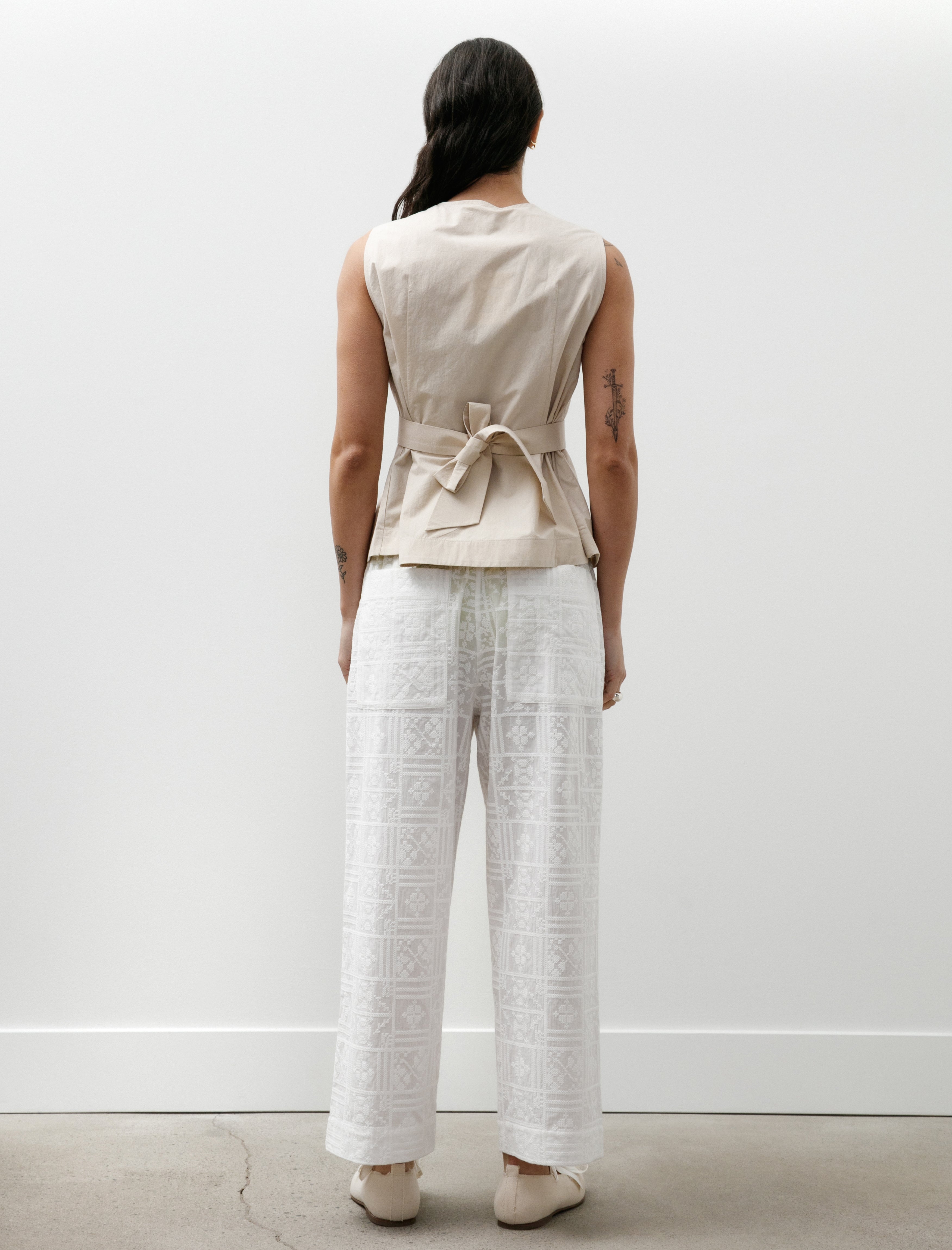 Cawley Cross Stitch Embroidery Voile Luna Trousers Ivory