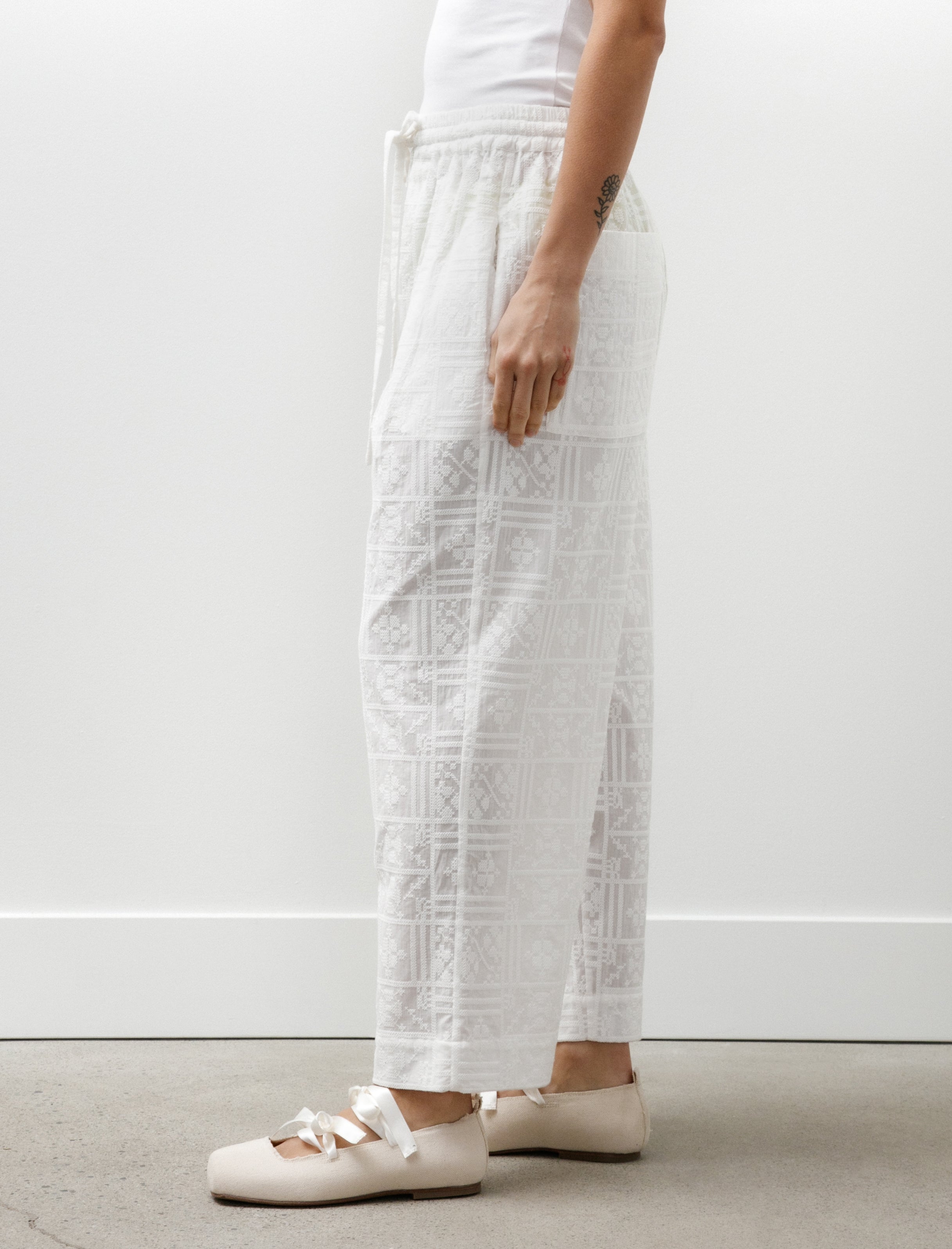 Cawley Cross Stitch Embroidery Voile Luna Trousers Ivory