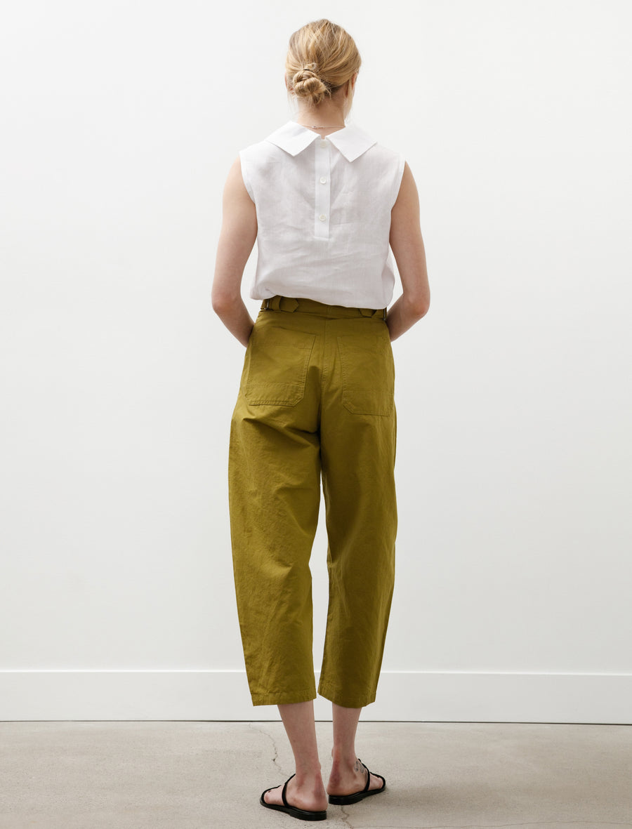 MHL Barrel Leg Trousers Dry Cotton Linen Light Olive - Image 2