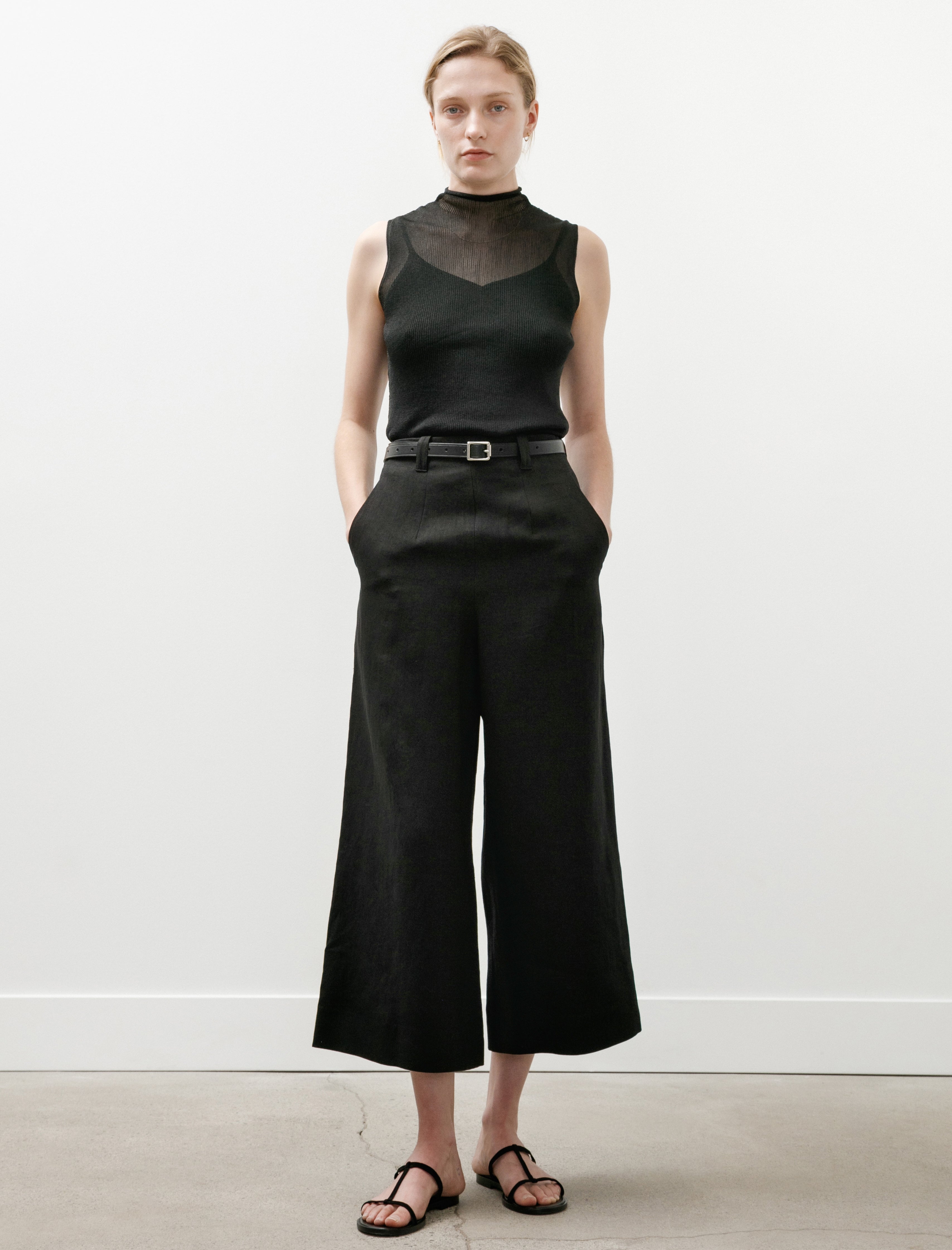 Margaret Howell Flat Front Culottes Compact Linen Black
