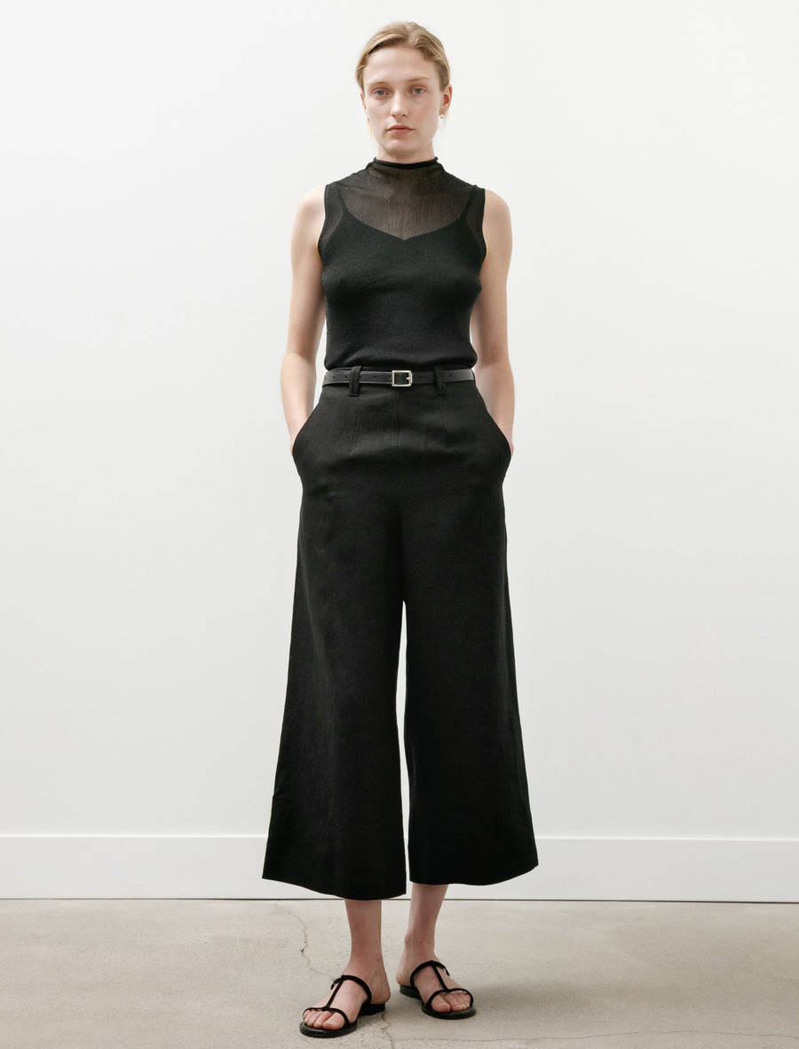 Flat Front Culottes Compact Linen Black - Image 1