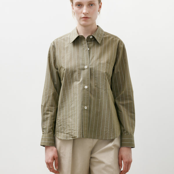 Margaret Howell Simple Shirt Striped Cotton Silk Green/Blue