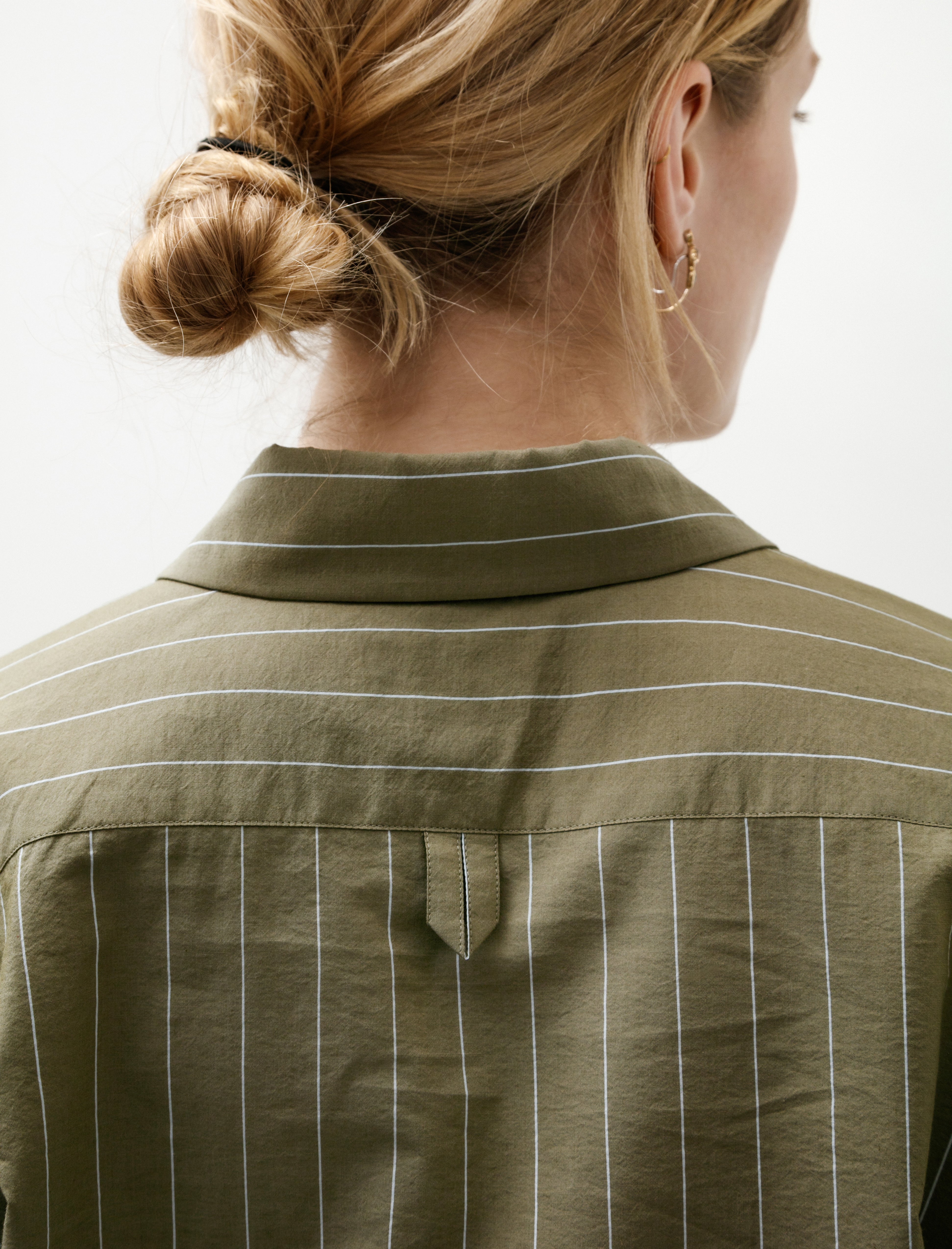 Margaret Howell Simple Shirt Striped Cotton Silk Green/Blue