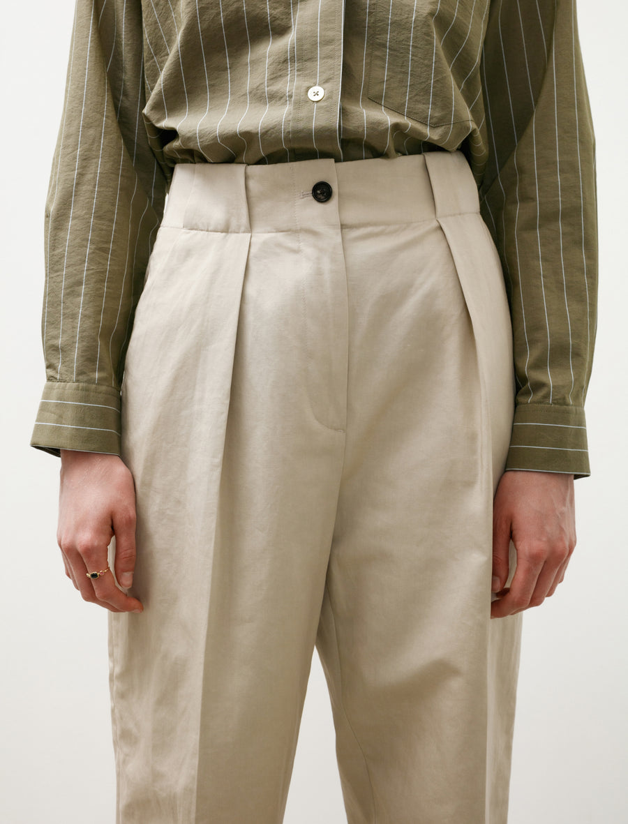 Wide Belt Loop Trousers Cotton Linen Twill Stone - Image 7
