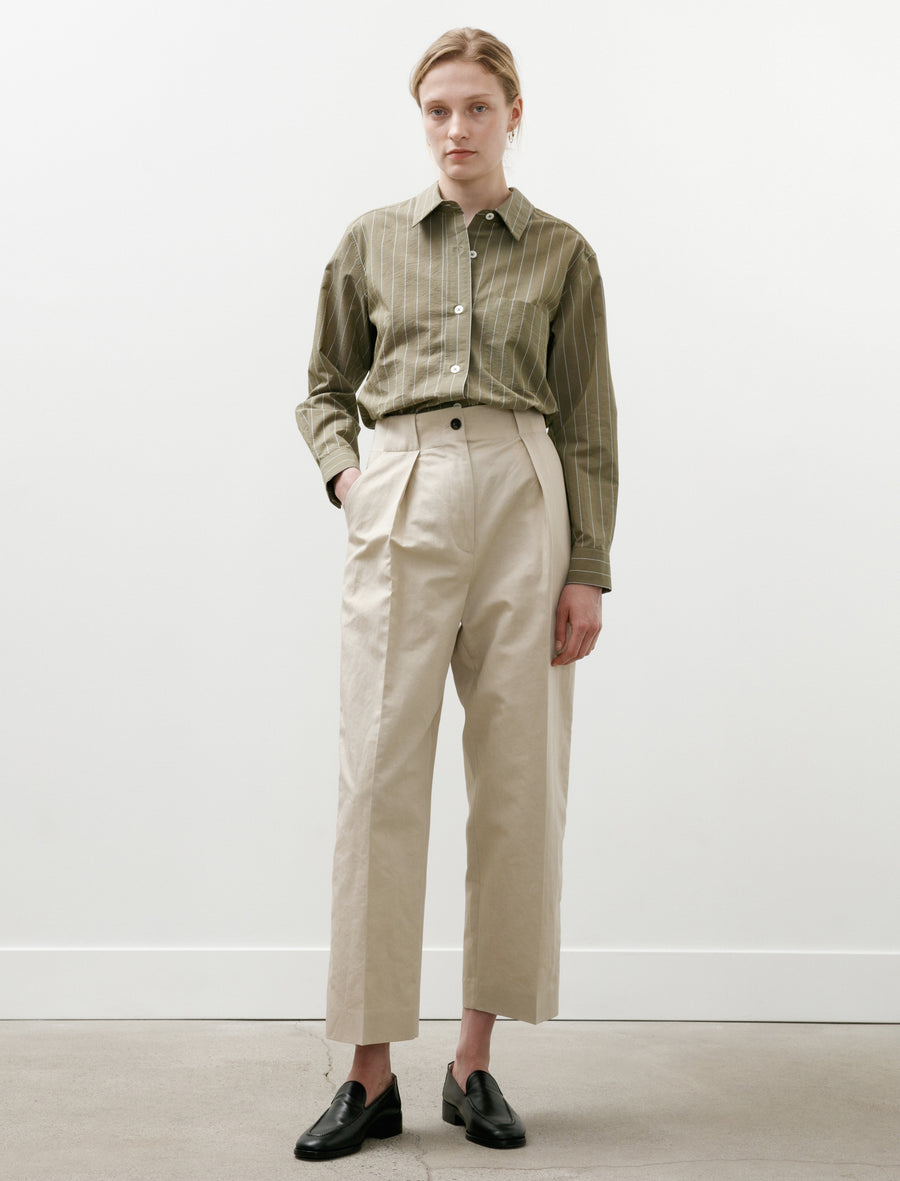 Wide Belt Loop Trousers Cotton Linen Twill Stone - Image 1