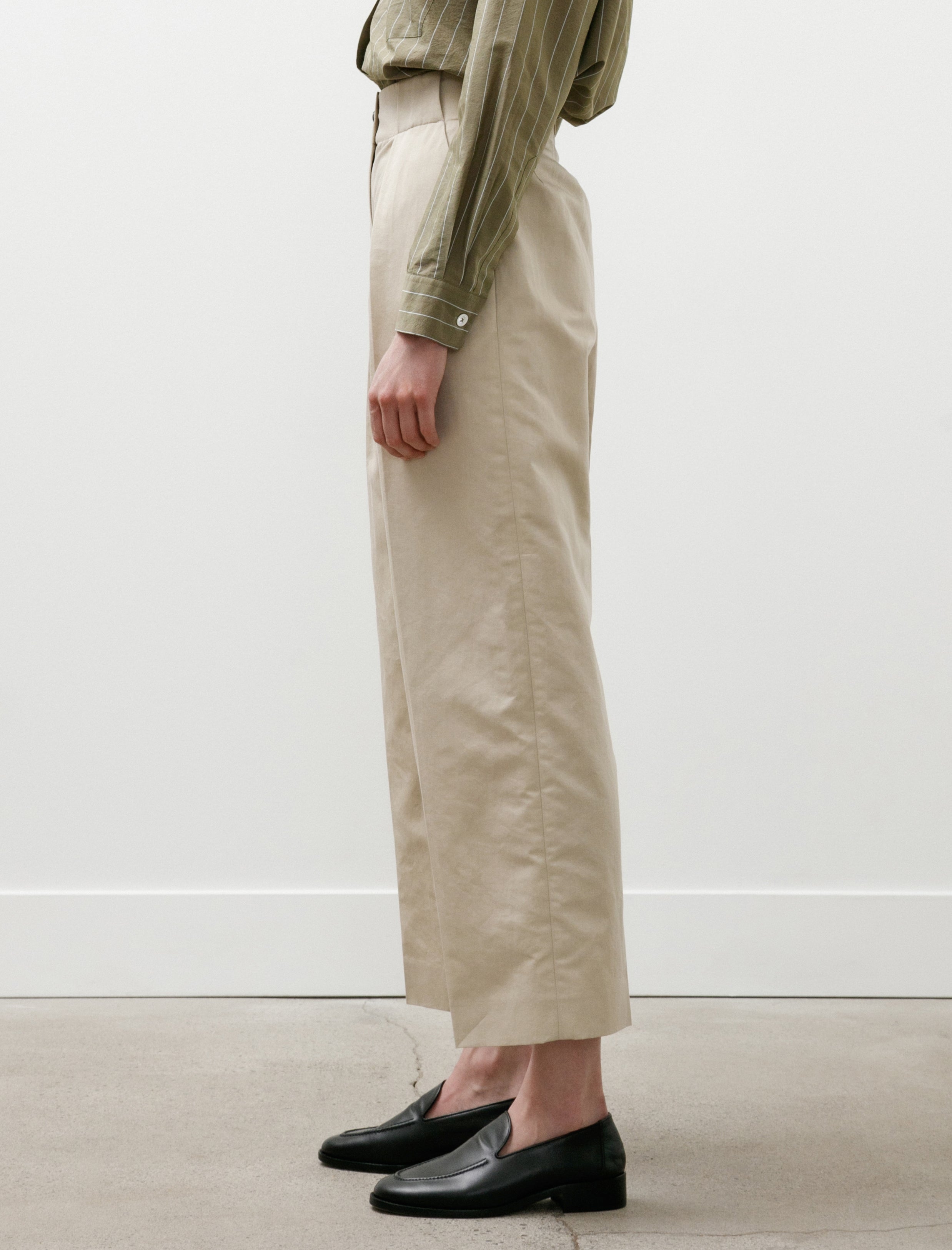 Margaret Howell Wide Belt Loop Trousers Cotton Linen Twill Stone