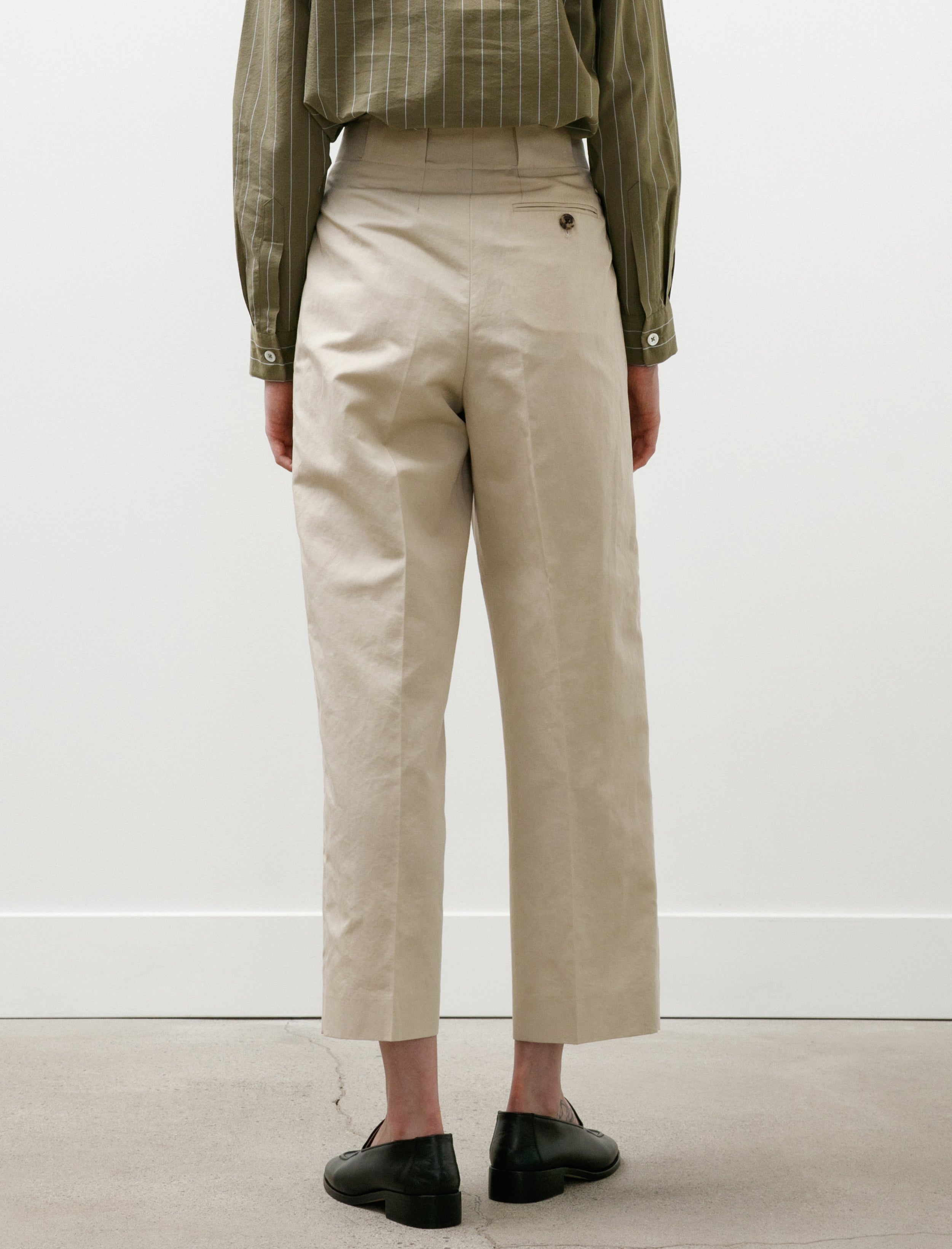 Margaret Howell Wide Belt Loop Trousers Cotton Linen Twill Stone