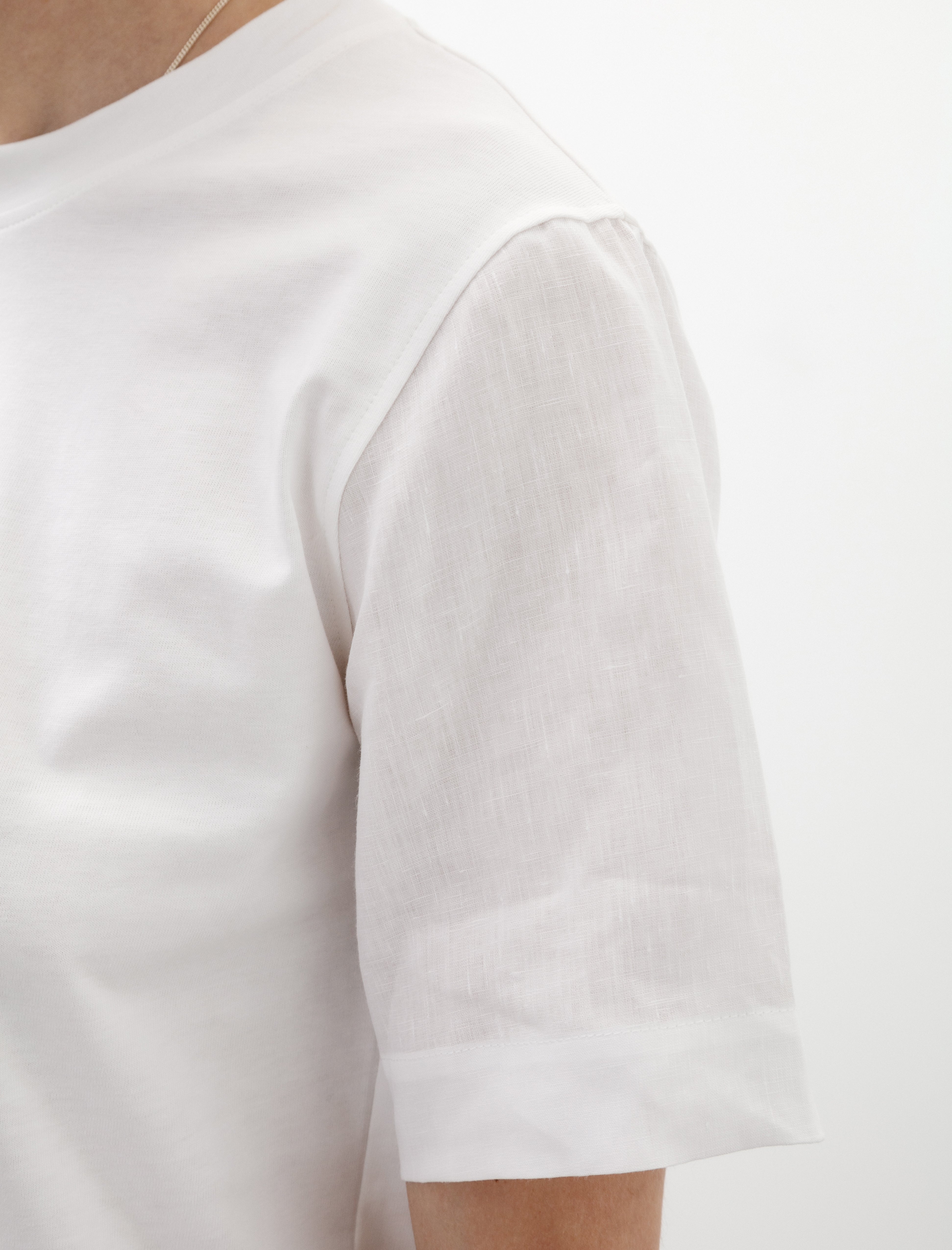 Margaret Howell Woven Sleeve Top Cotton Jersey White
