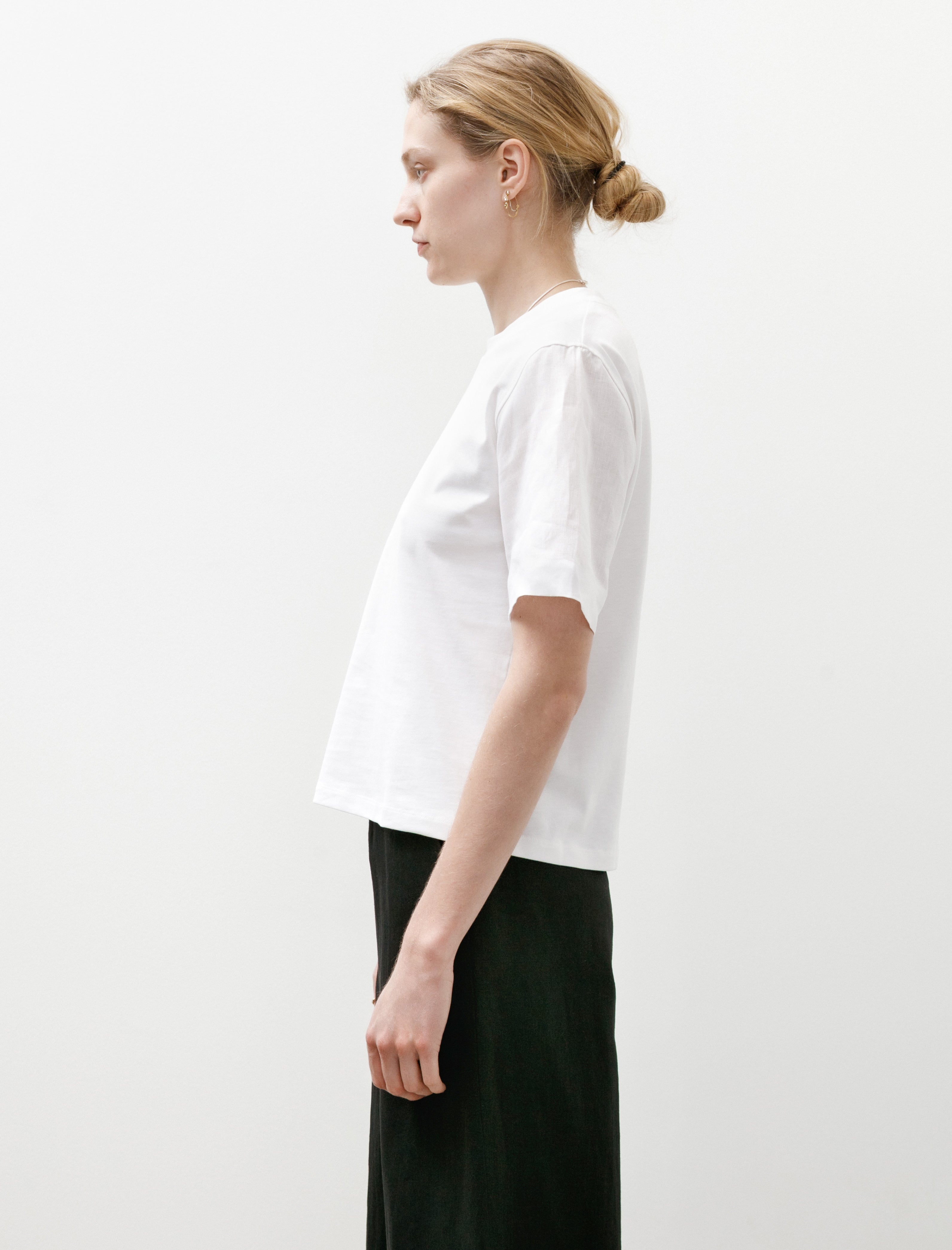 Margaret Howell Woven Sleeve Top Cotton Jersey White