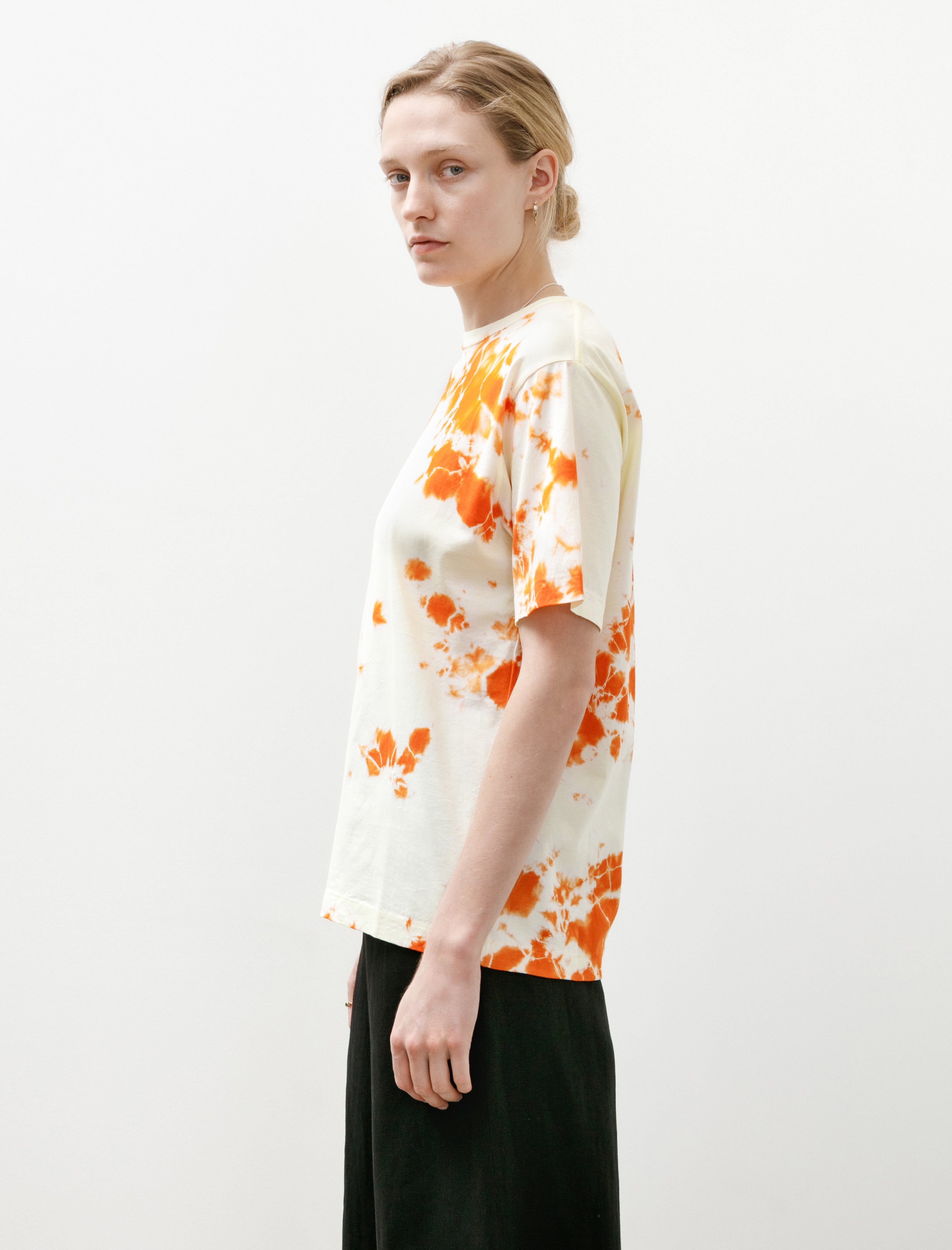 Suzusan Giza Cotton T-Shirt Madara Shibori Burnt Orange/Buttercup