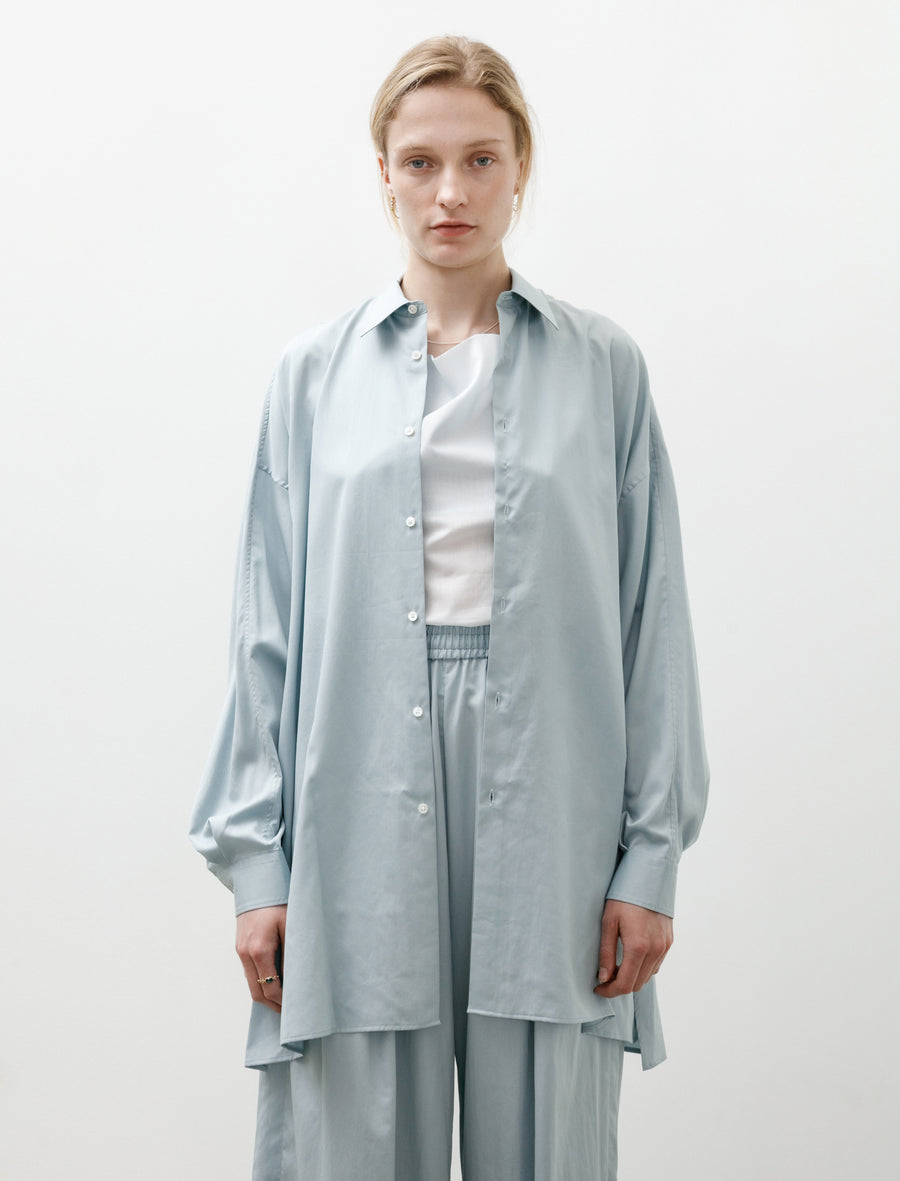 Silicon Poplin Deep Slit Regular Collar Shirt Smoke Blue - Image 1