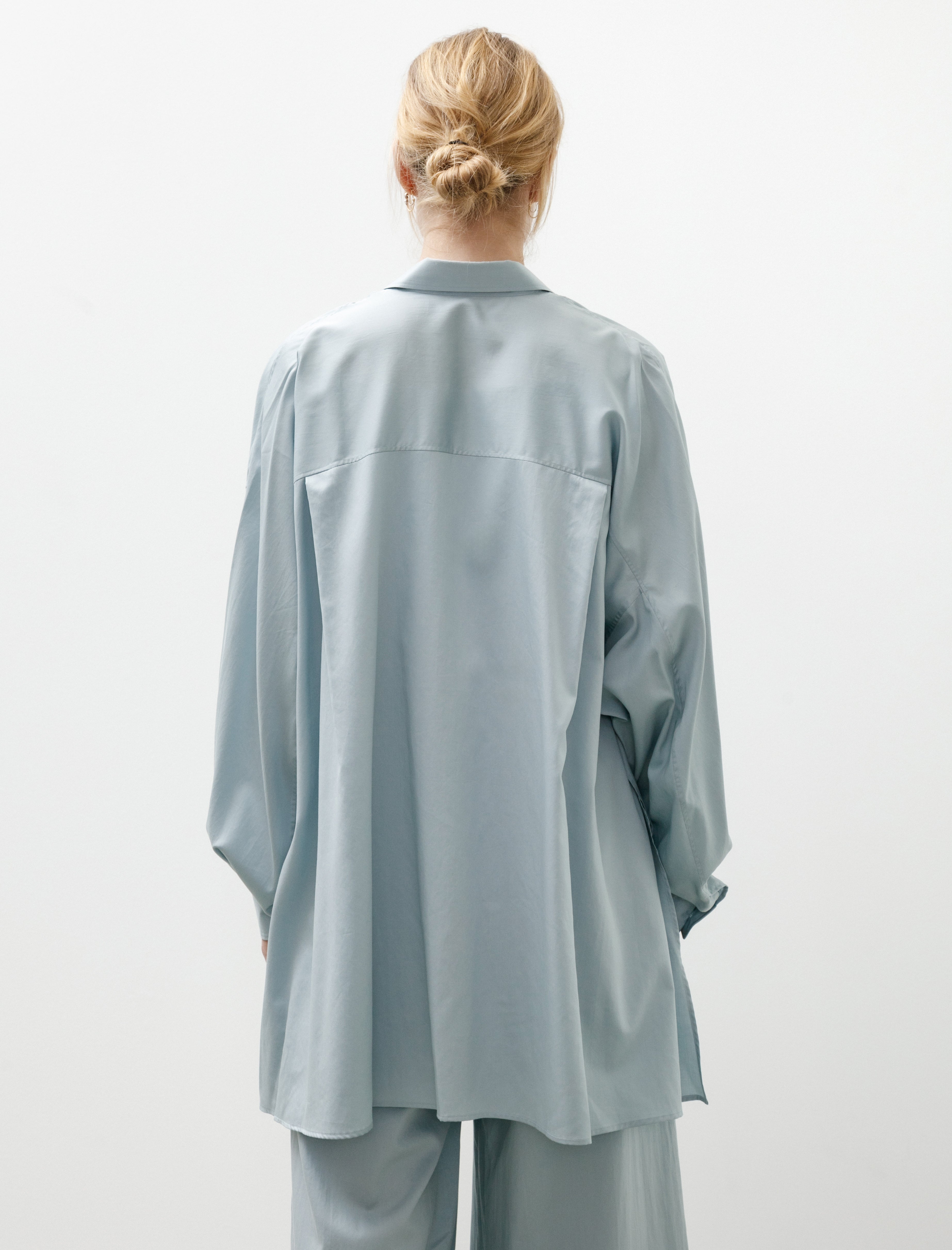 Graphpaper Silicon Poplin Deep Slit Regular Collar Shirt Smoke Blue
