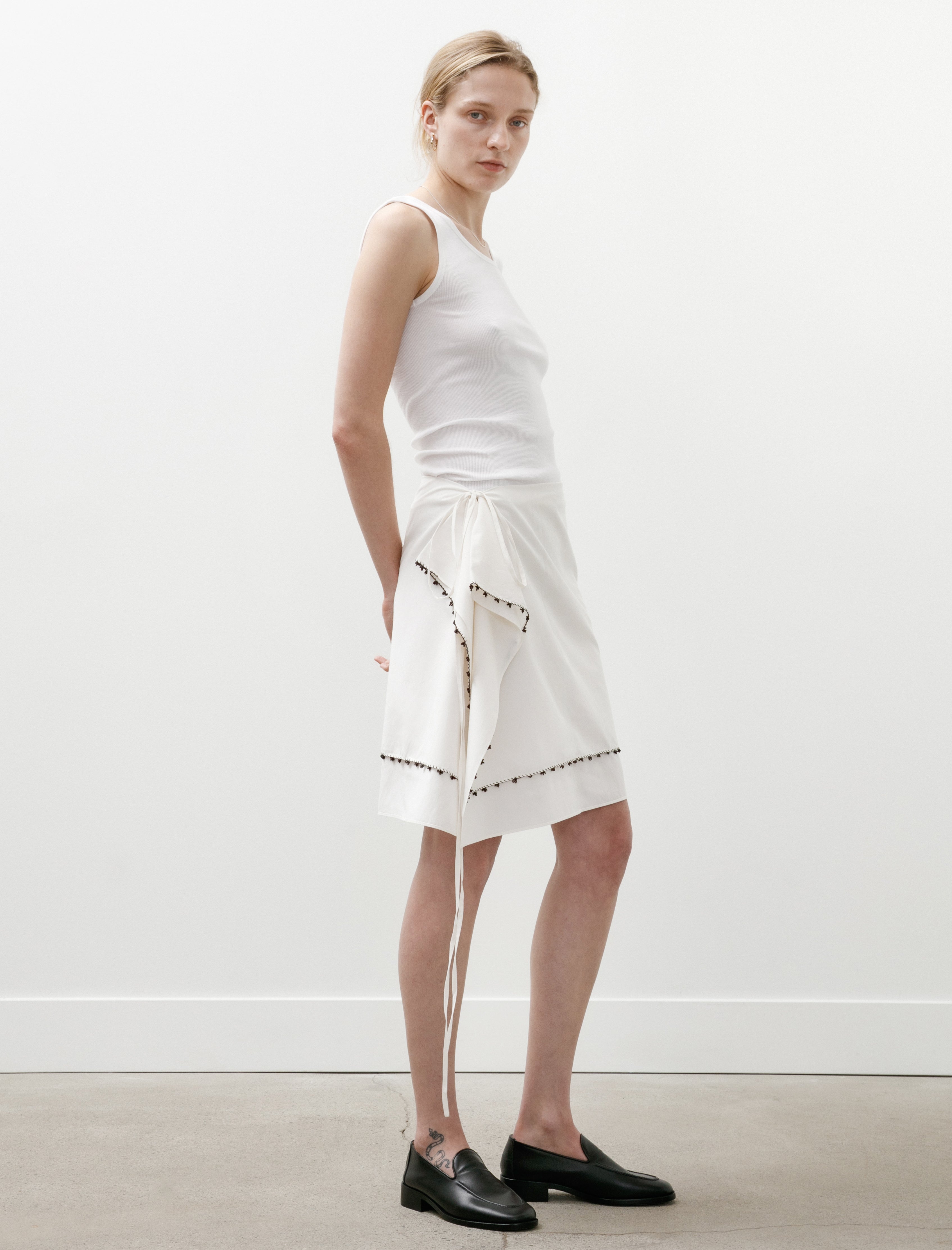 Sera Carré Wrap Skirt with Oya Glass Beads Almost White/Brown Beads