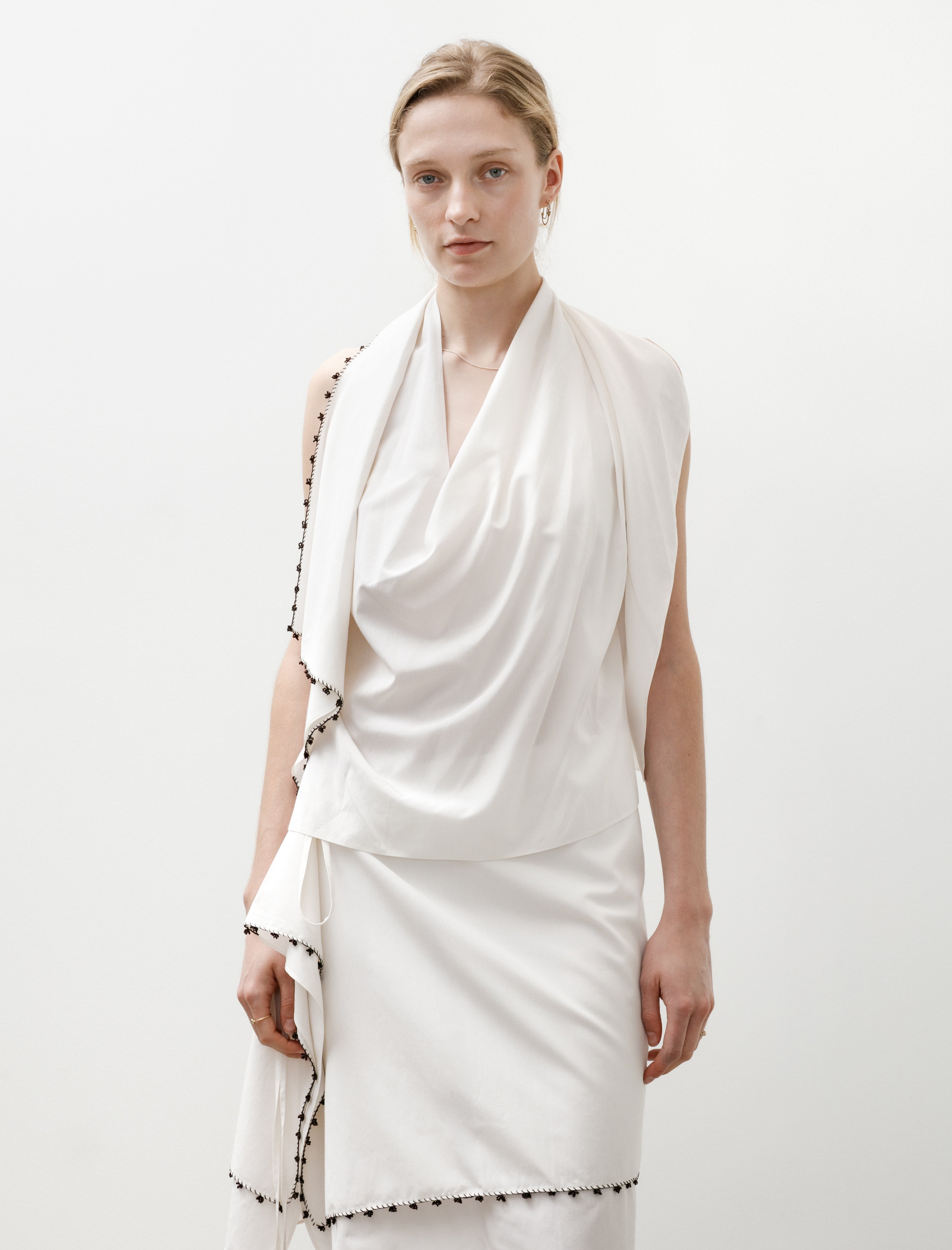 Sera Draped Scarf Top with Oya Beads Almost White/Brown Beads