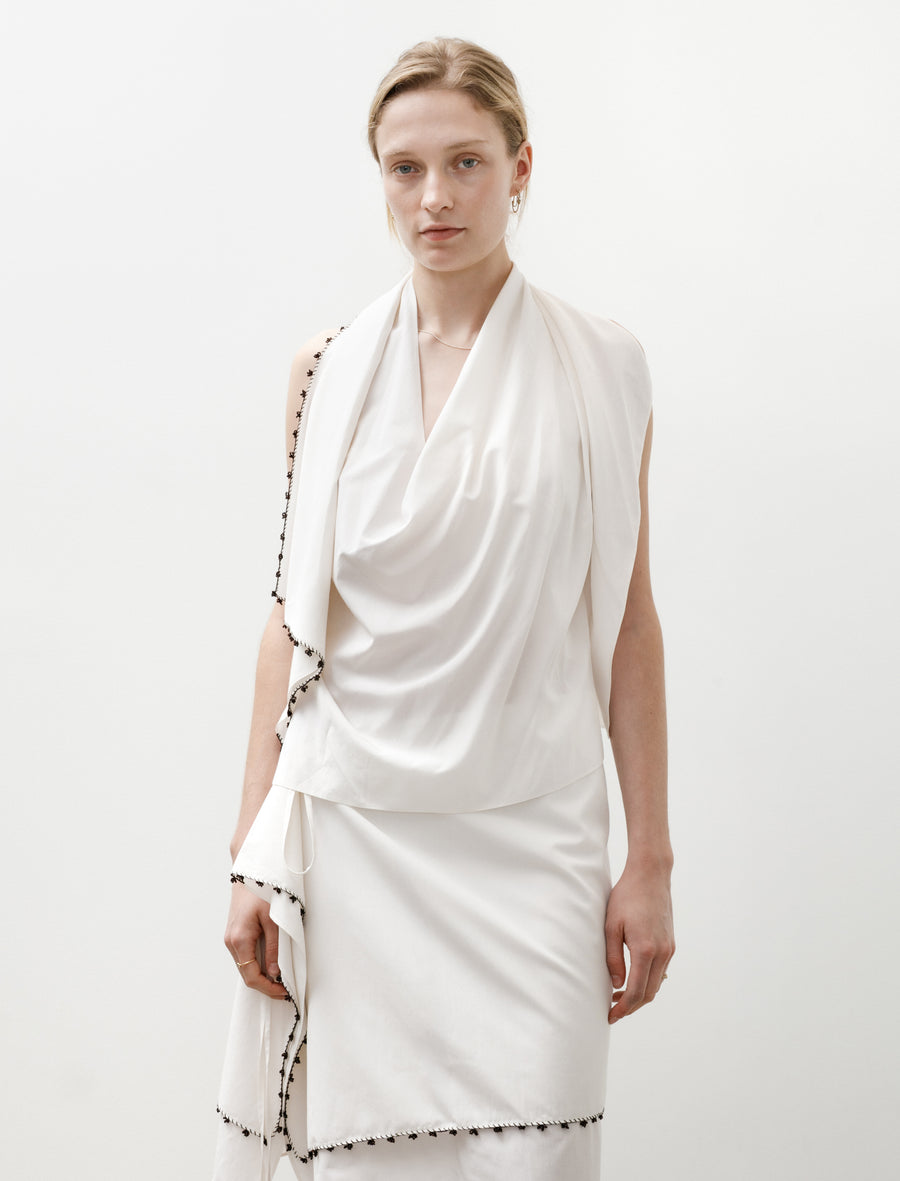 Draped Scarf Top with Oya Beads Almost White/Brown Beads - Image 2