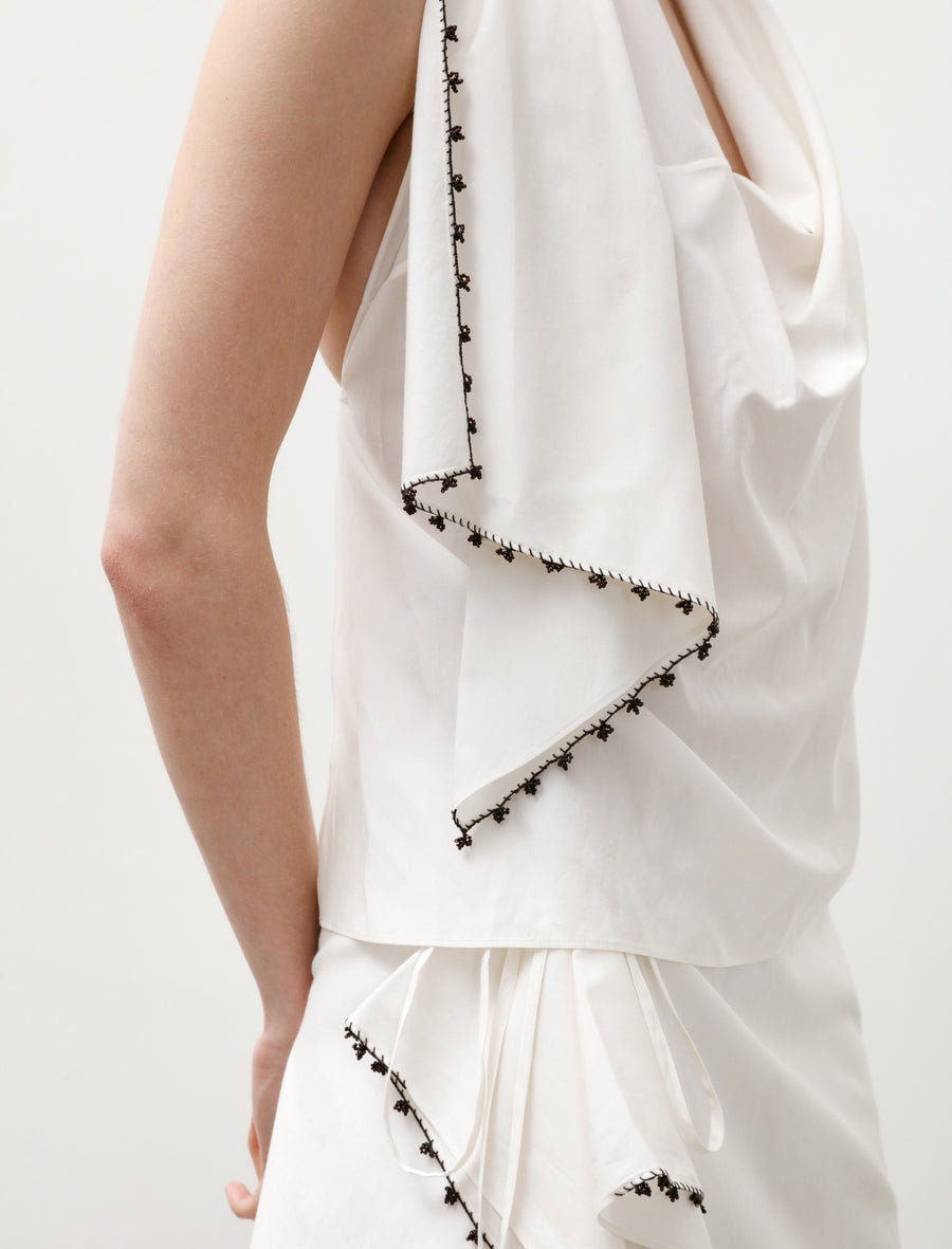 Draped Scarf Top with Oya Beads Almost White/Brown Beads - Image 5