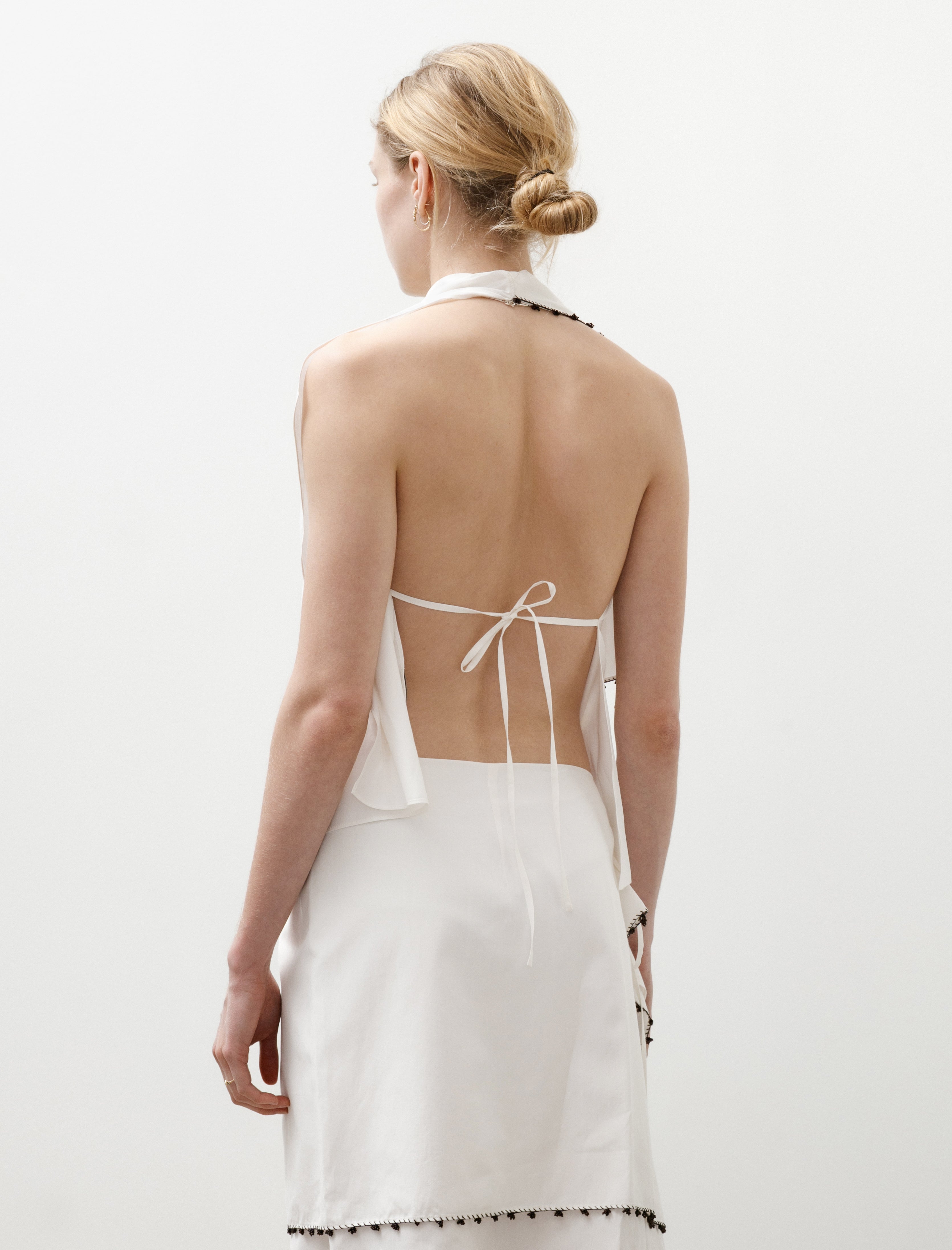 Sera Draped Scarf Top with Oya Beads Almost White/Brown Beads