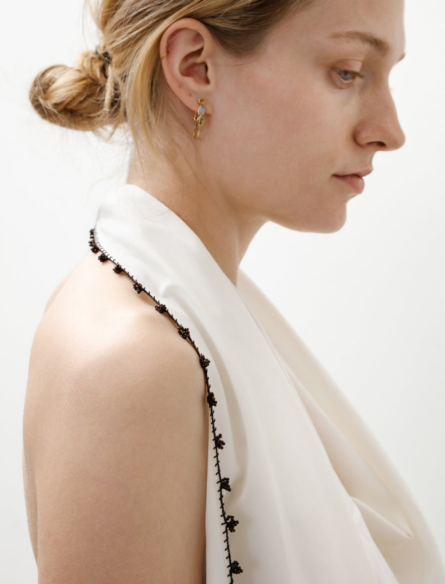 Draped Scarf Top with Oya Beads Almost White/Brown Beads - Image 7