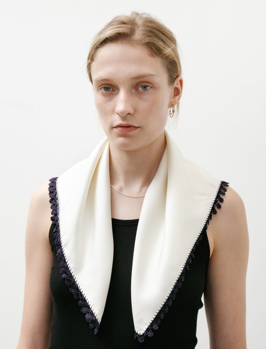 Carré 60 with Oya Embroidery Off White/Navy - Image 4