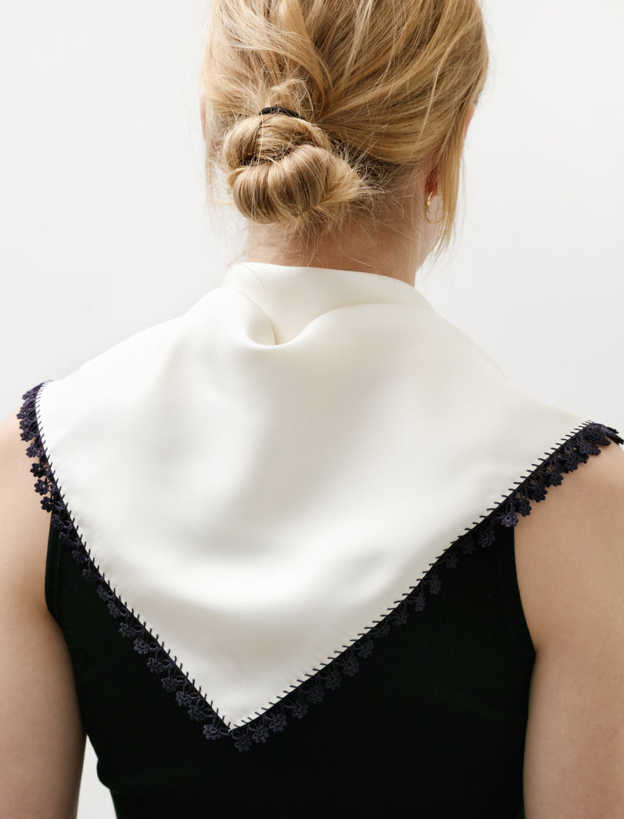 Carré 60 with Oya Embroidery Off White/Navy - Image 5