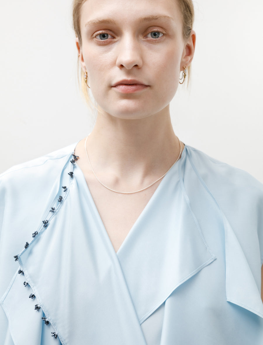Draped Dress with Oya Embroidery Sky Blue/Metallic Blue - Image 4