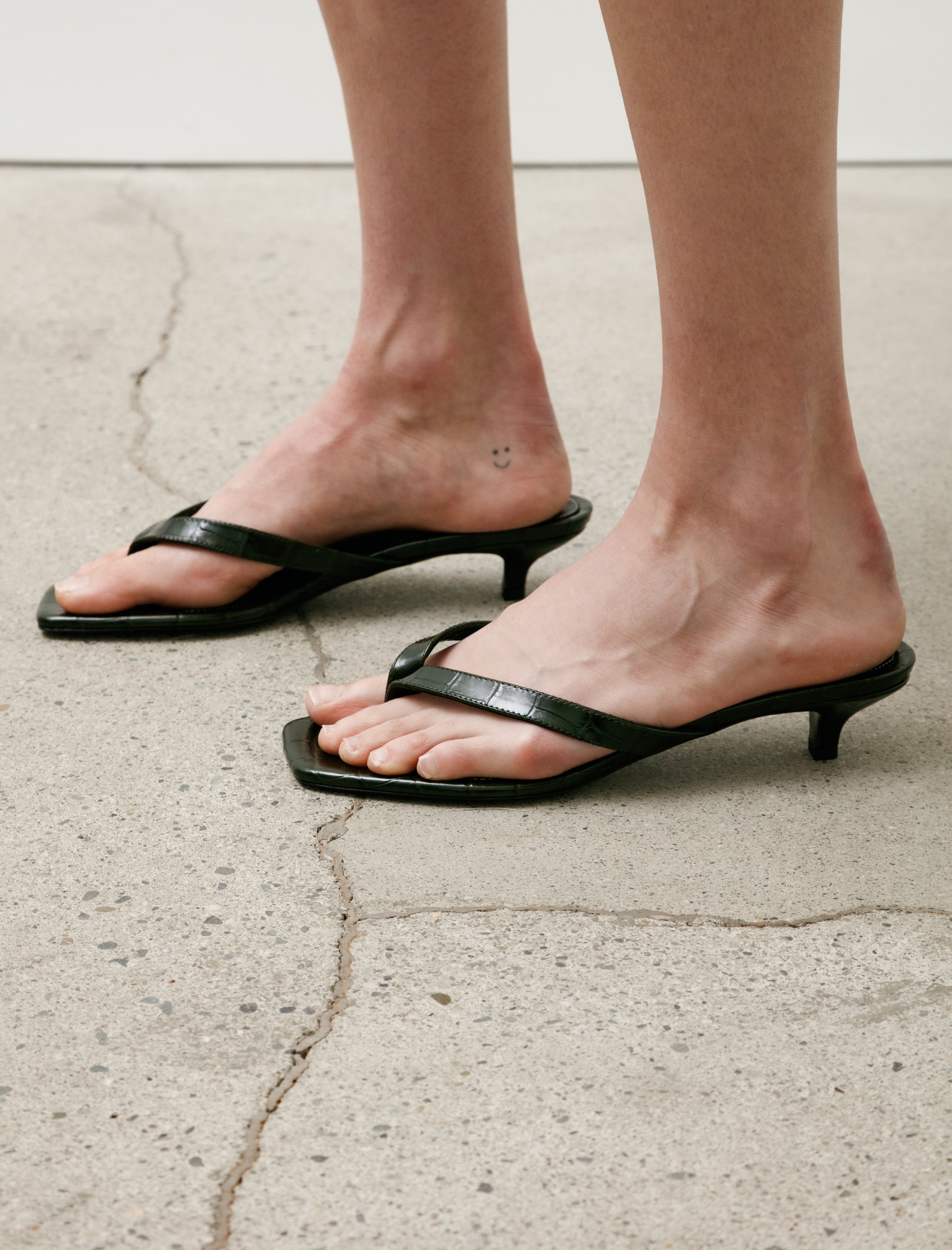 Toteme Croco Embossed Heeled Flip Flops Dark Green