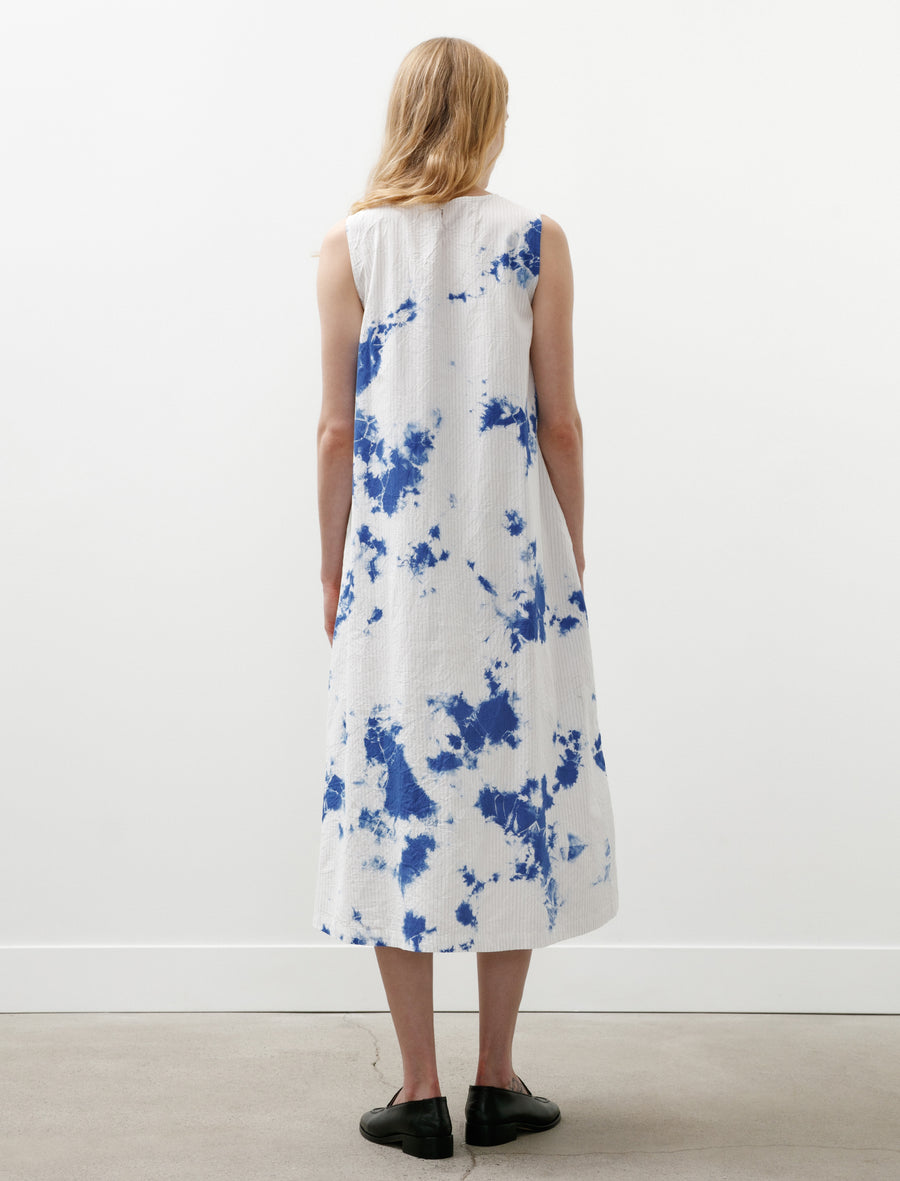 Cotton Pinstripe Sleeveless Dress Madara Shibori Blue/White - Image 4