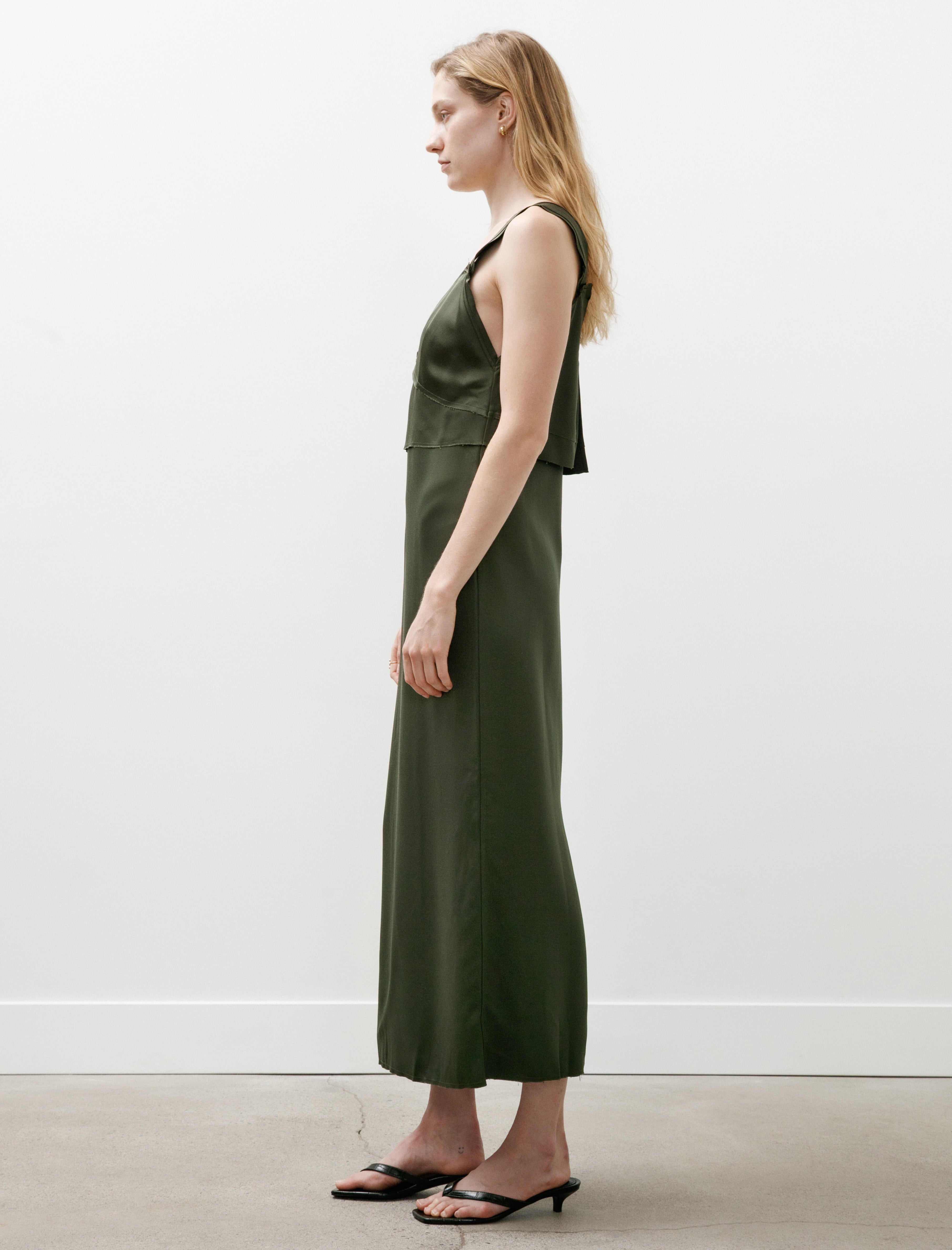 V-Neck Slip Dress Bottle Green V-Neck Slip Dress Bottle Green