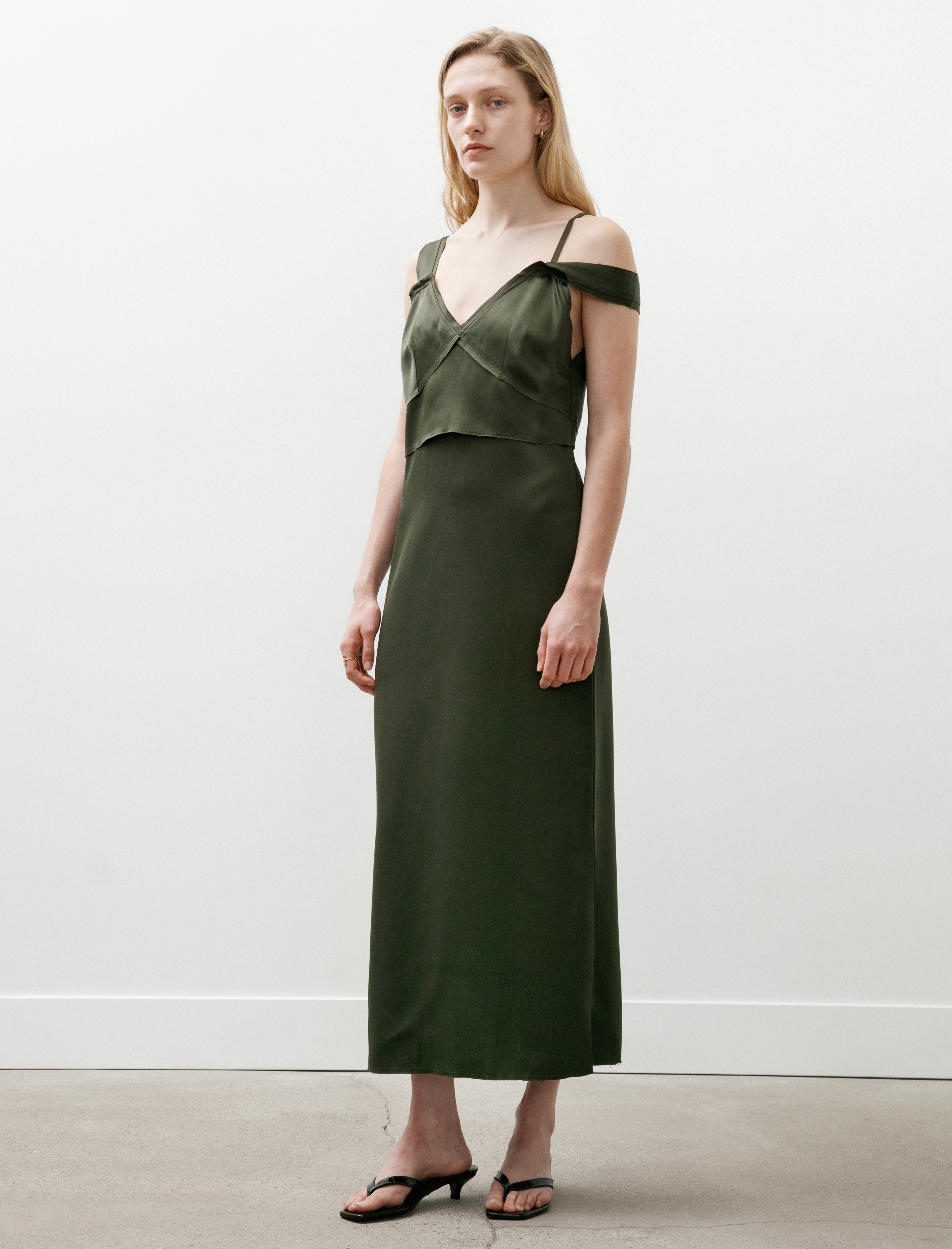 V-Neck Slip Dress Bottle Green V-Neck Slip Dress Bottle Green