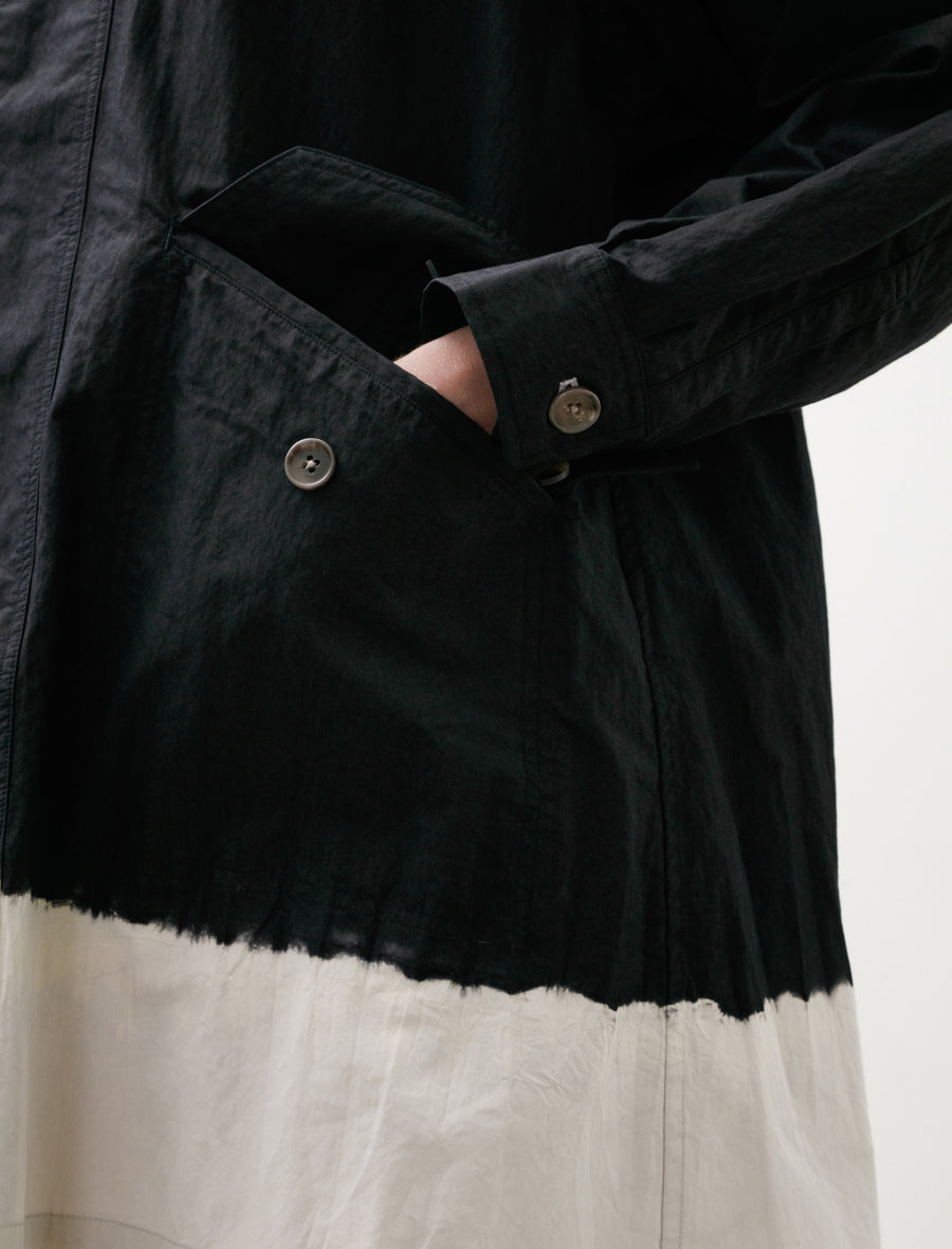 Cotton Nylon Hooded Long Coat Boushi Somewake Shibori Black/Grey - Image 4