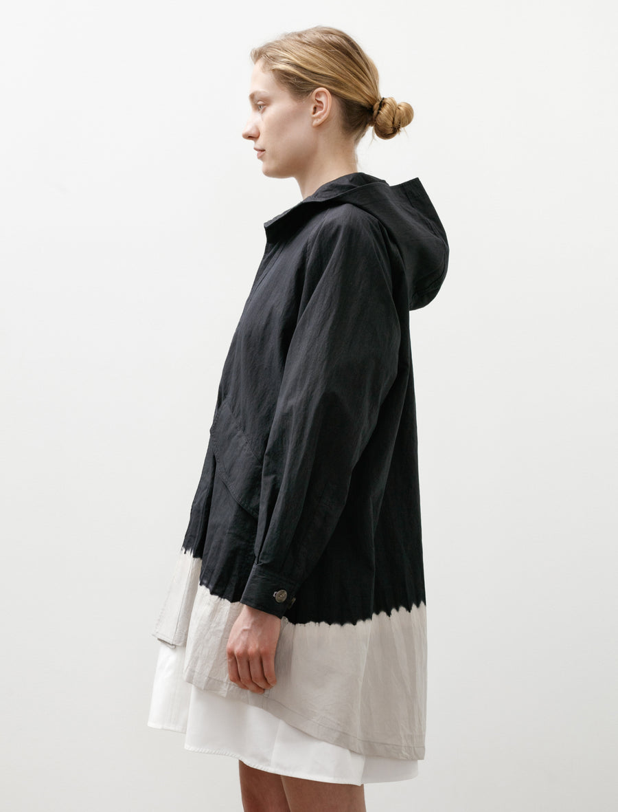 Cotton Nylon Hooded Long Coat Boushi Somewake Shibori Black/Grey - Image 2