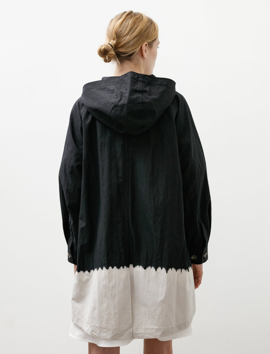 Cotton Nylon Hooded Long Coat Boushi Somewake Shibori Black/Grey - Image 5