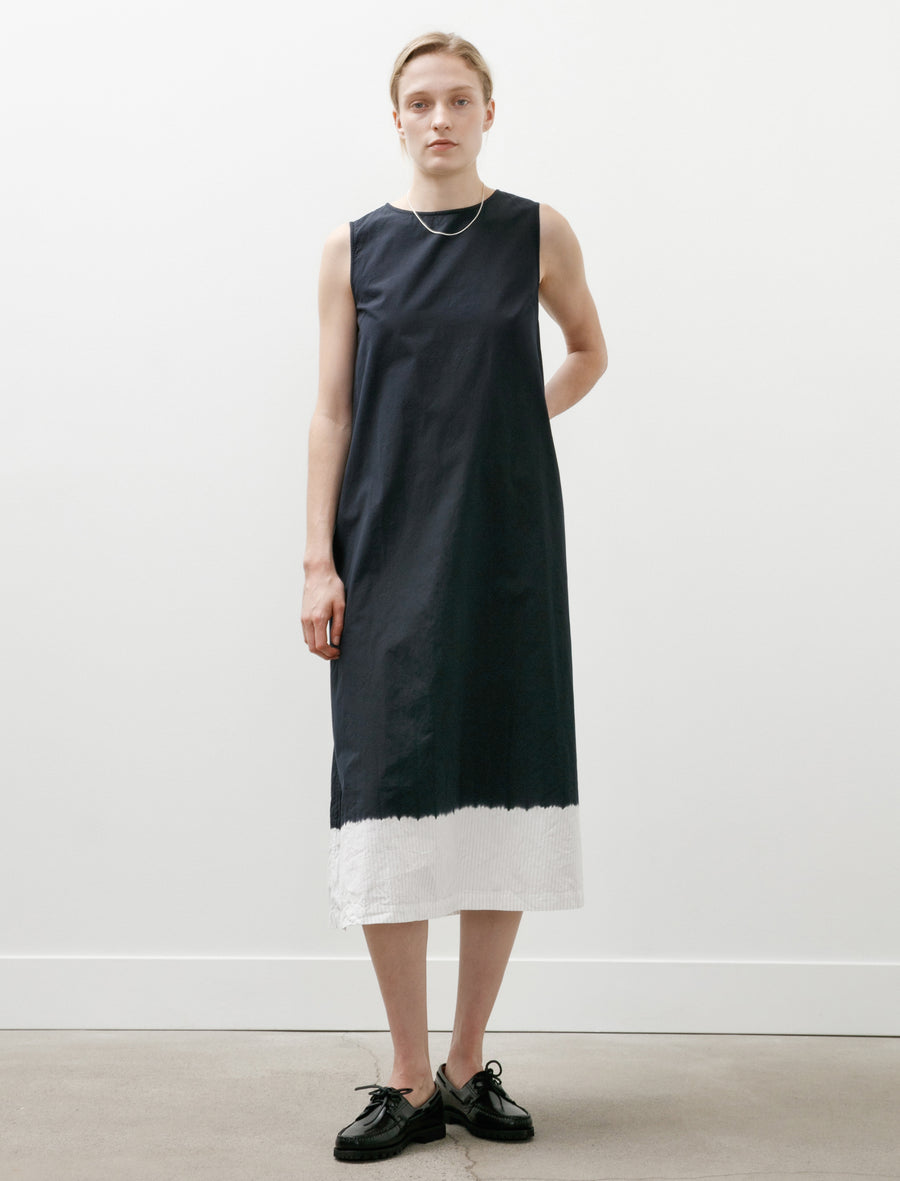Cotton Pinstripe Sleeveless Dress Boushi Somewake Shibori Black/White - Image 1