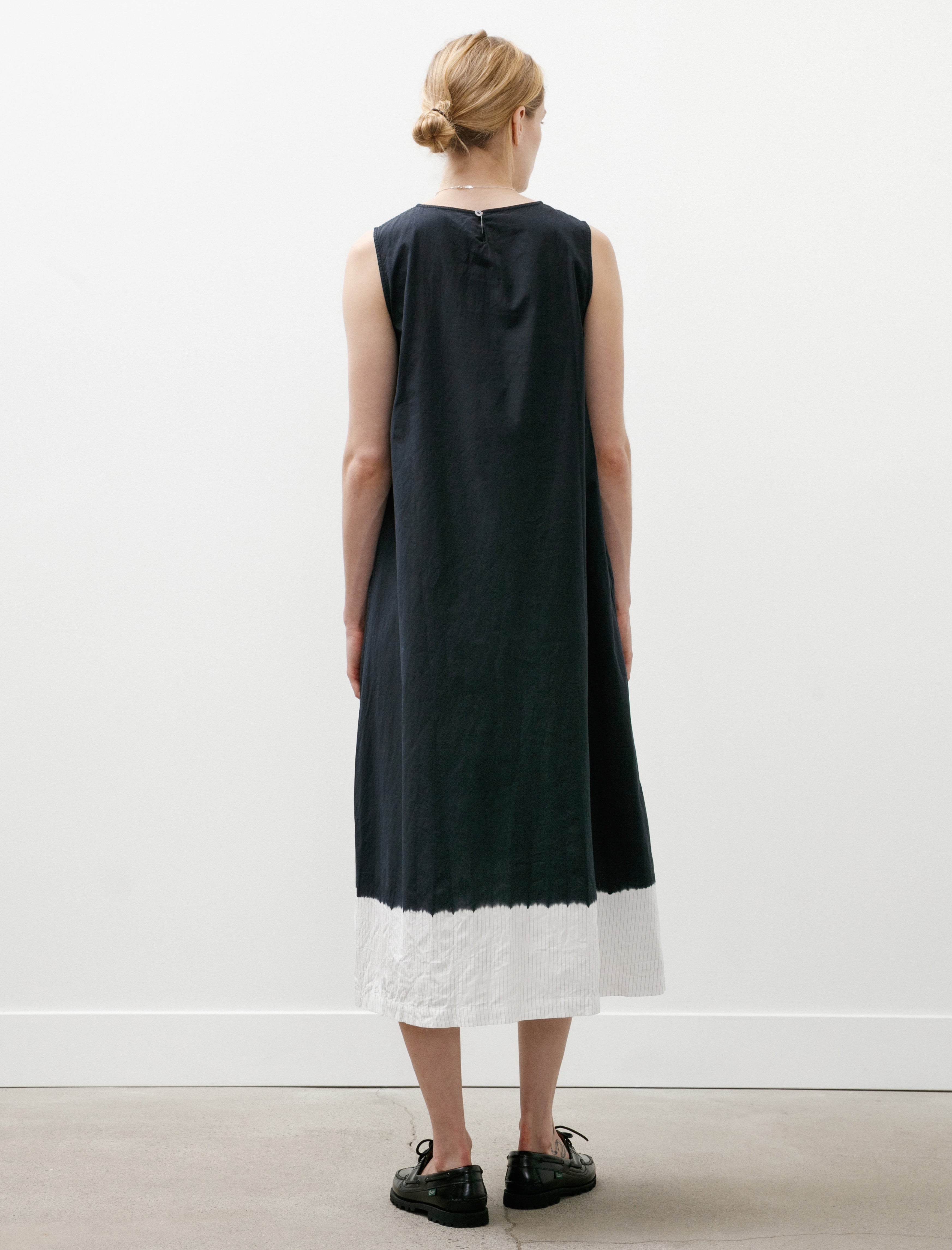 Suzusan Cotton Pinstripe Sleeveless Dress Boushi Somewake Shibori Black