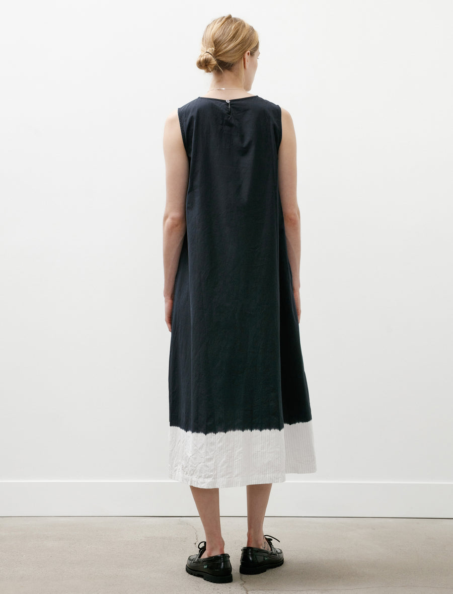 Cotton Pinstripe Sleeveless Dress Boushi Somewake Shibori Black/White - Image 3