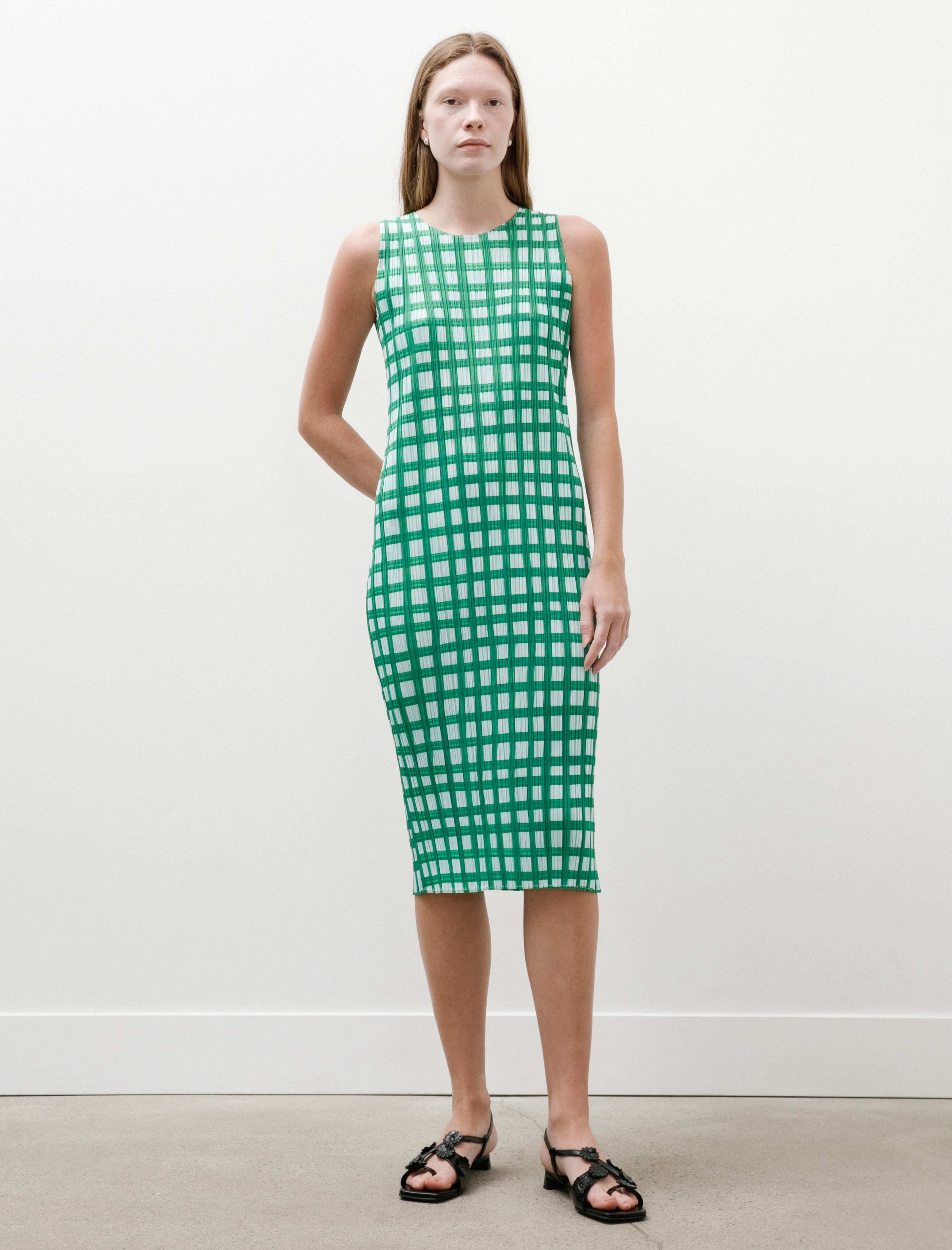 Pleats Please by Issey Miyake Basket Dress Green