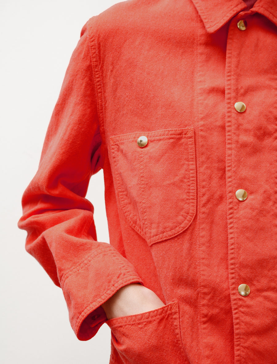 Wool Cotton Linen Ox Work Jacket Red Orange - Image 5