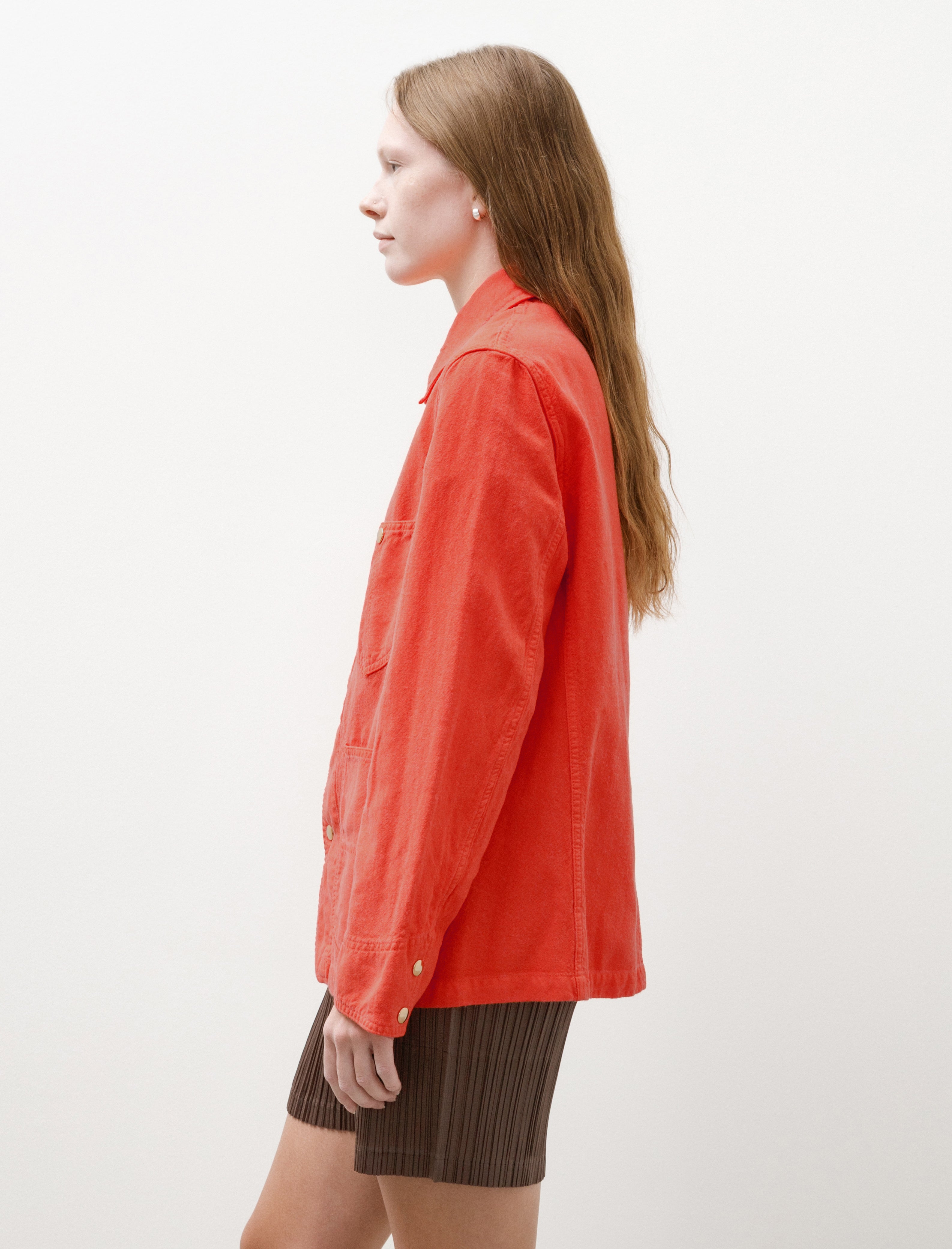 Auralee Wool Cotton Linen Ox Work Jacket Red Orange