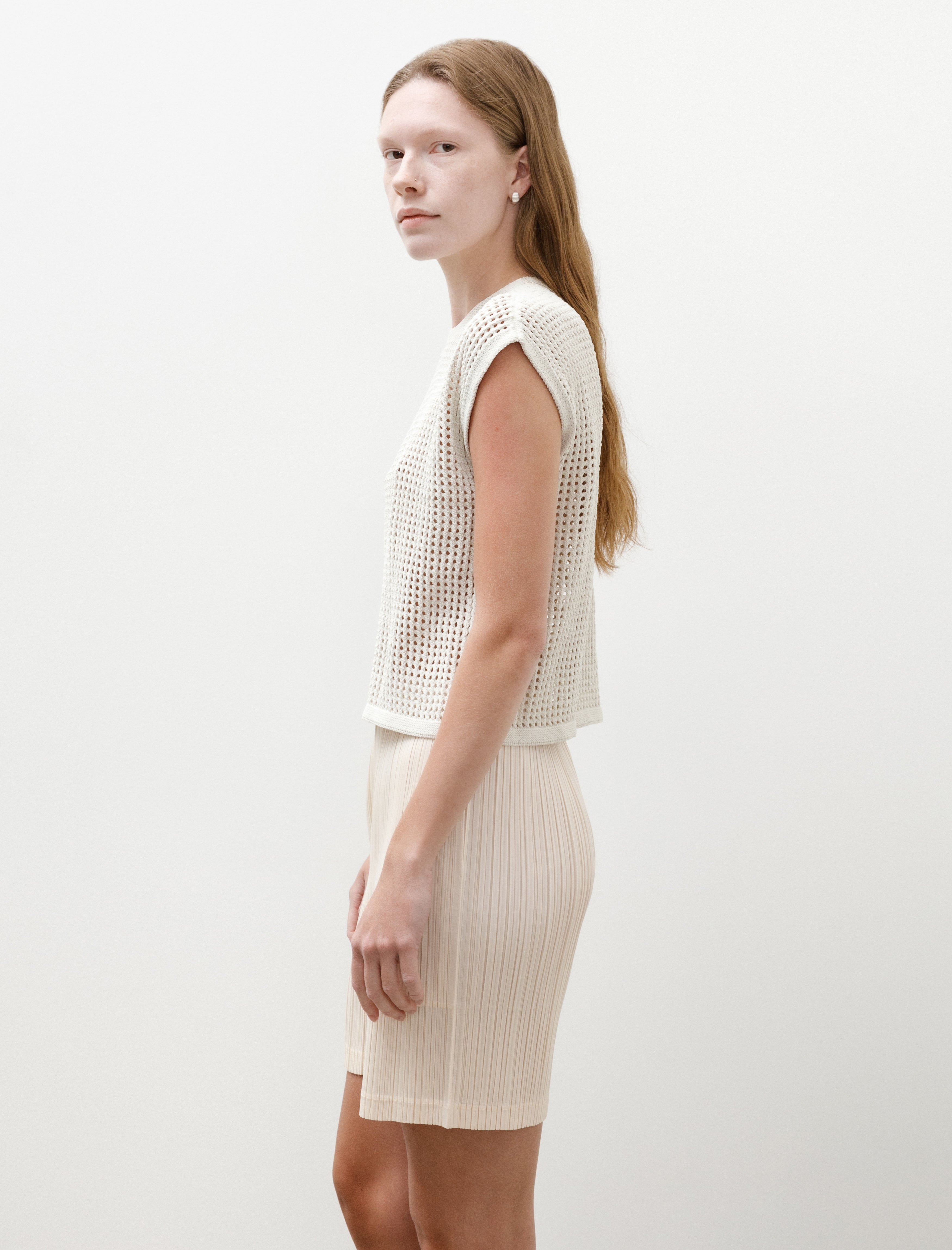 Pleats Please by Issey Miyake Fishnet Knit Ivory