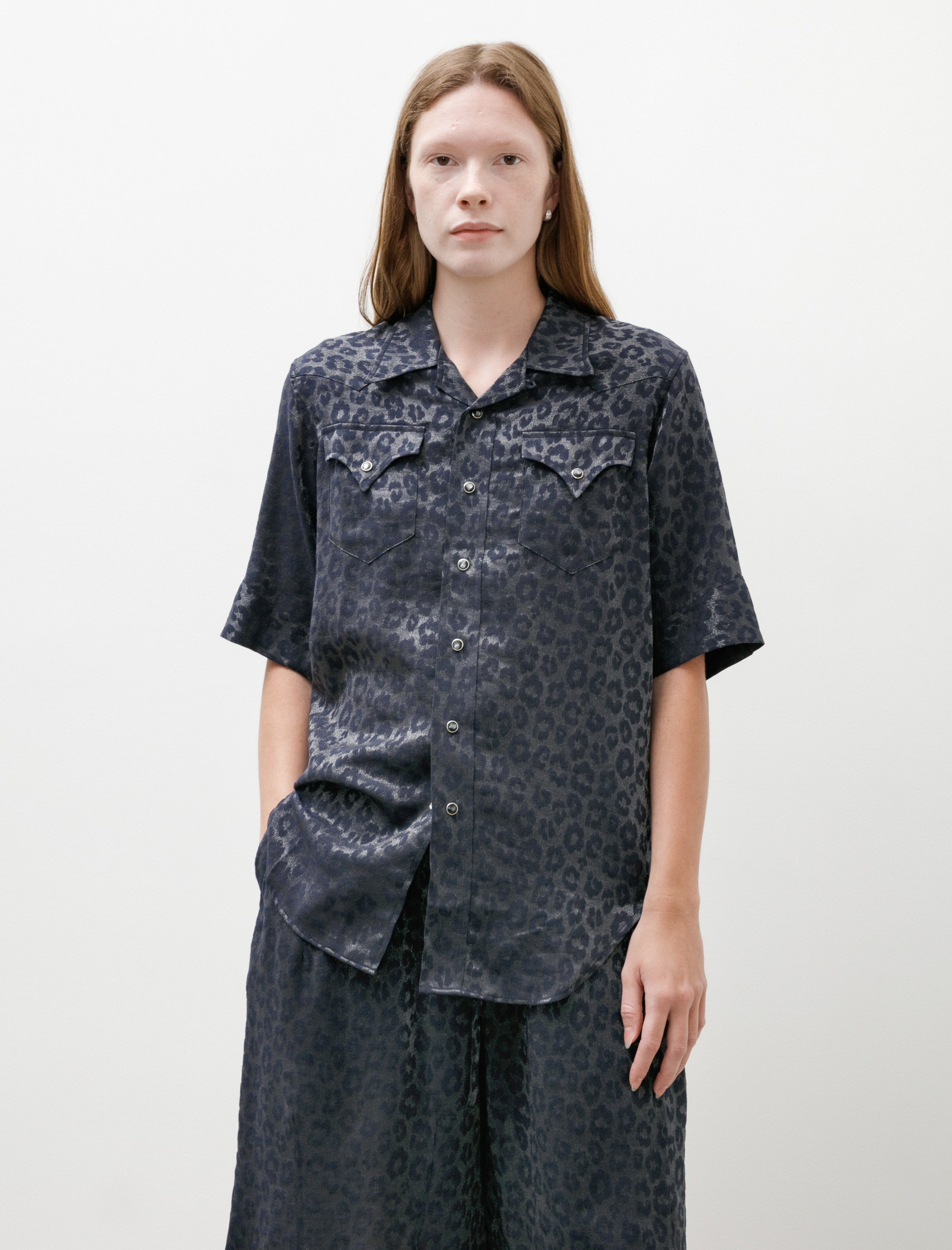 Needles S/S Western Shirt Leopard Jacquard