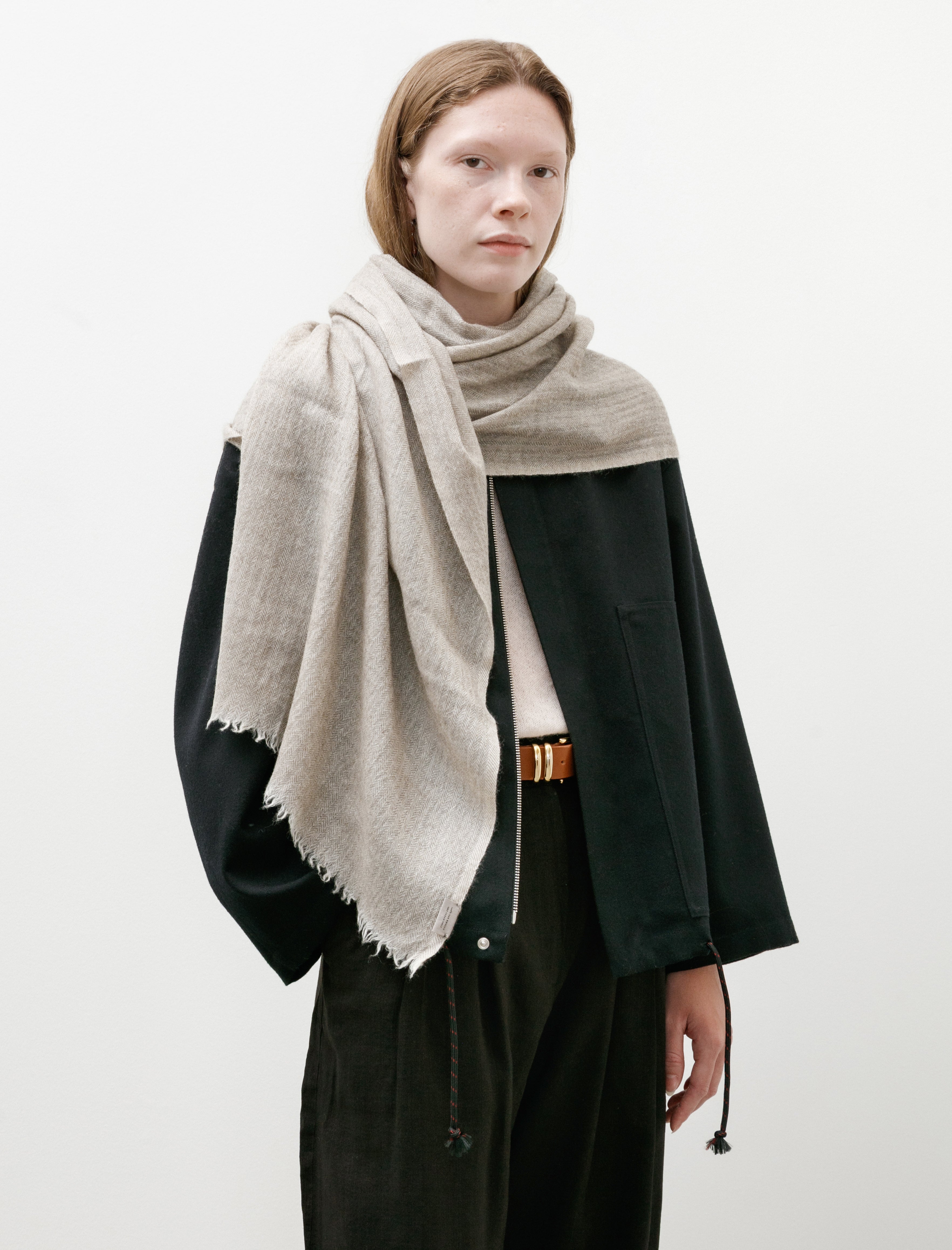 Norlha Prince Herringbone Scarf Natural Yak White/Grey/Brown