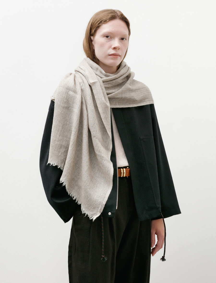 Prince Herringbone Scarf Natural Yak White/Grey/Brown - Image 1