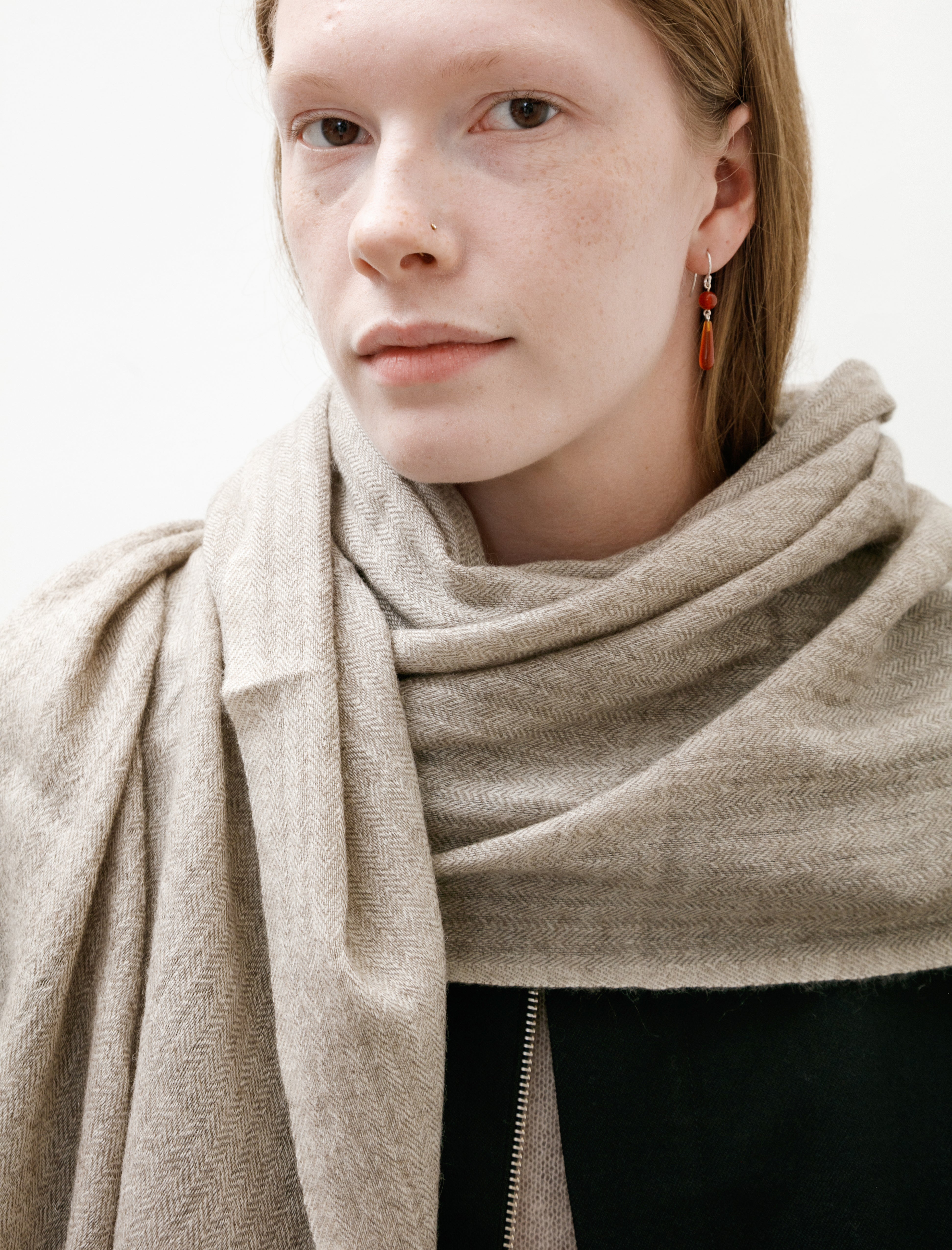 Norlha Prince Herringbone Scarf Natural Yak White/Grey/Brown