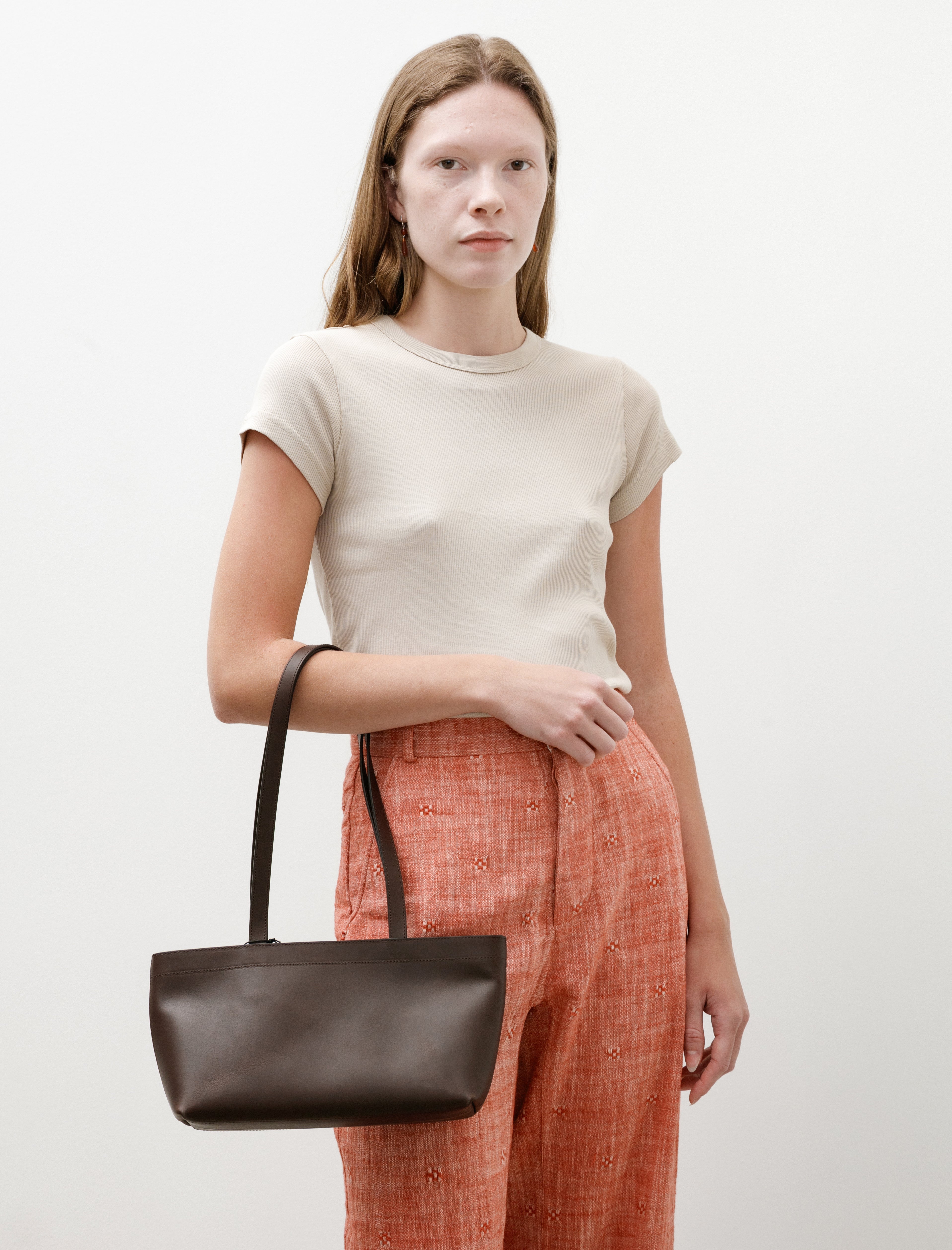 Aeta Long Handle Zipper Tote Bag Small Dark Brown